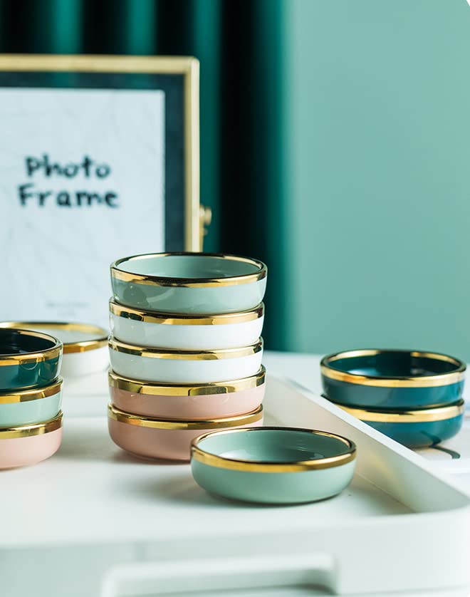 Elegant White Porcelain Side Dish Bowls - Matte Gold Trim, Set of 6 - Perfect for Soy Sauce, Seasonings & Dipping - Ideal for Sushi, Asian Cuisine & Dinner Parties