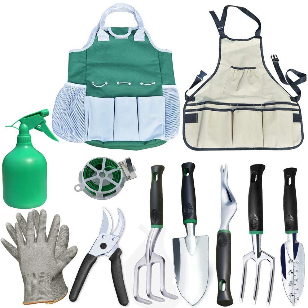 YYMN Arden 11-Piece Gardening Tool Set with Non-Slip Rubber Handles, Pruning Shears & Storage Tote Bag - Durable Garden Supplies Gift for Men & Women (Green) - Perfect for Planting, Weeding & Outdoor Yard Work