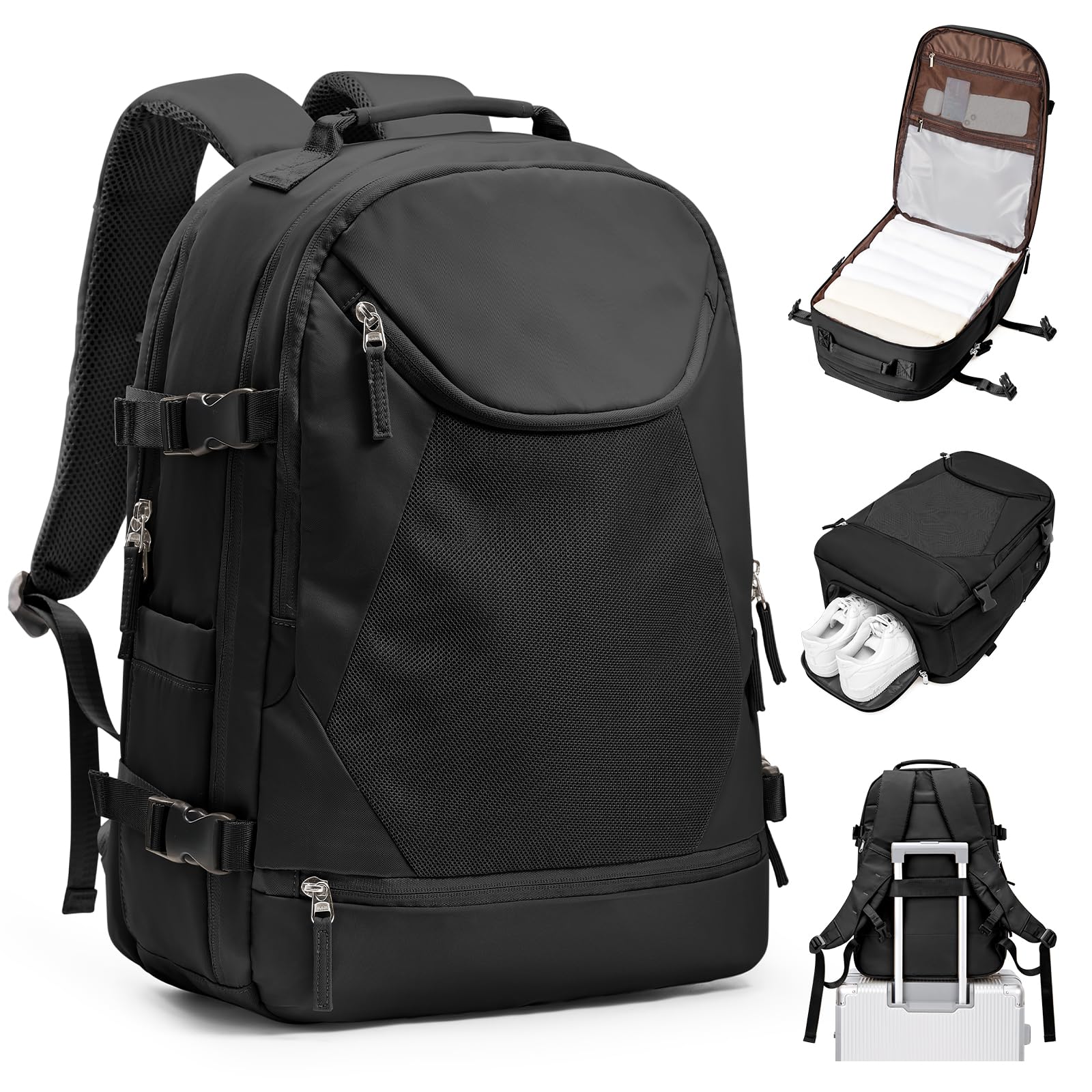 Wepadre Black Large Travel Backpack - Flight Approved Carry On Backpack for Women, Frontier Airlines Personal Item, Durable Traveling Backpack for Business Trips, Weekend Getaways & Airplane Travel
