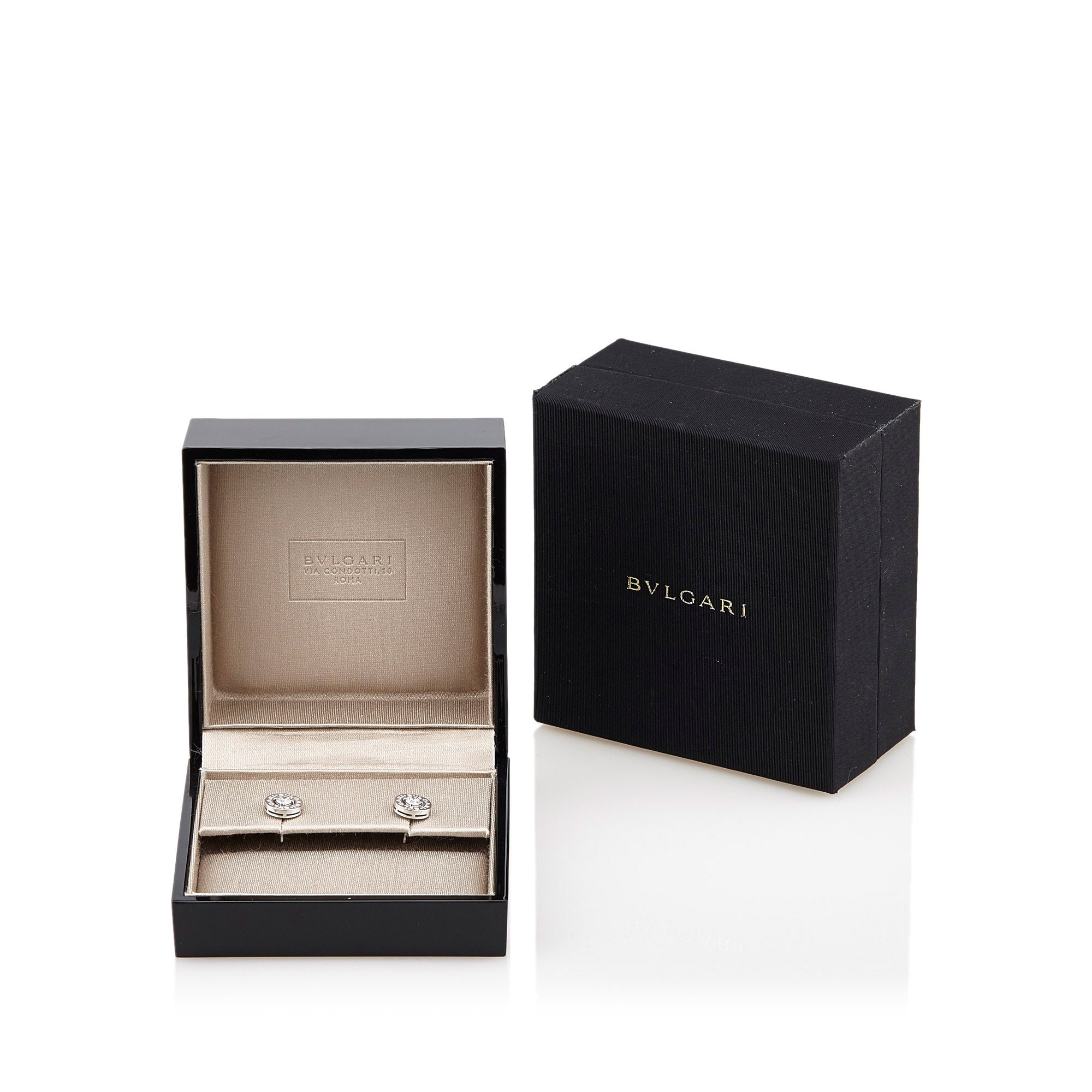 Bulgari Bvlgari 18K White Gold Diamond Logo Stud Earrings for Women - Luxury Italian Jewelry Gift for Anniversary, Birthday & Special Occasions - Perfect for Evening Parties, Weddings & Formal Events
