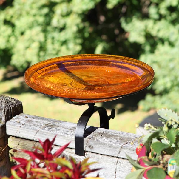 Handmade Mandarin Crackle Glass Birdbath Bowl - Outdoor Garden Decoration for Birds & Wildlife - Perfect for Patio, Yard & Backyard Bird Watching