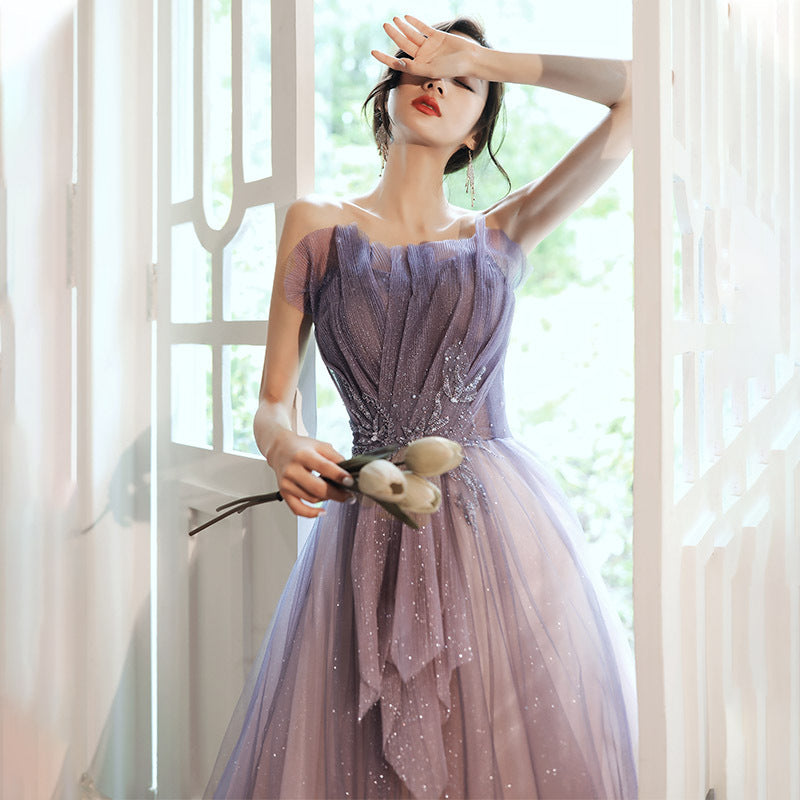 Gradient Purple Long Prom Dress A Line Evening Gown with Flowy Skirt - Elegant Formal Wear for Homecoming, Quinceañera & Special Occasions