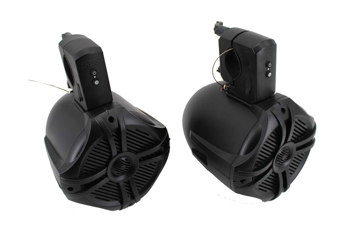 SDX Pro Audio - 6.5 Inch 350W Waterproof Wireless Bluetooth Marine Speakers (Pair) - Rechargeable, No Wiring Needed - Perfect for Wakeboard Towers, Roll Bars, and Boats - Great for Outdoor Parties, Poolside Entertainment, and Marine Adventures