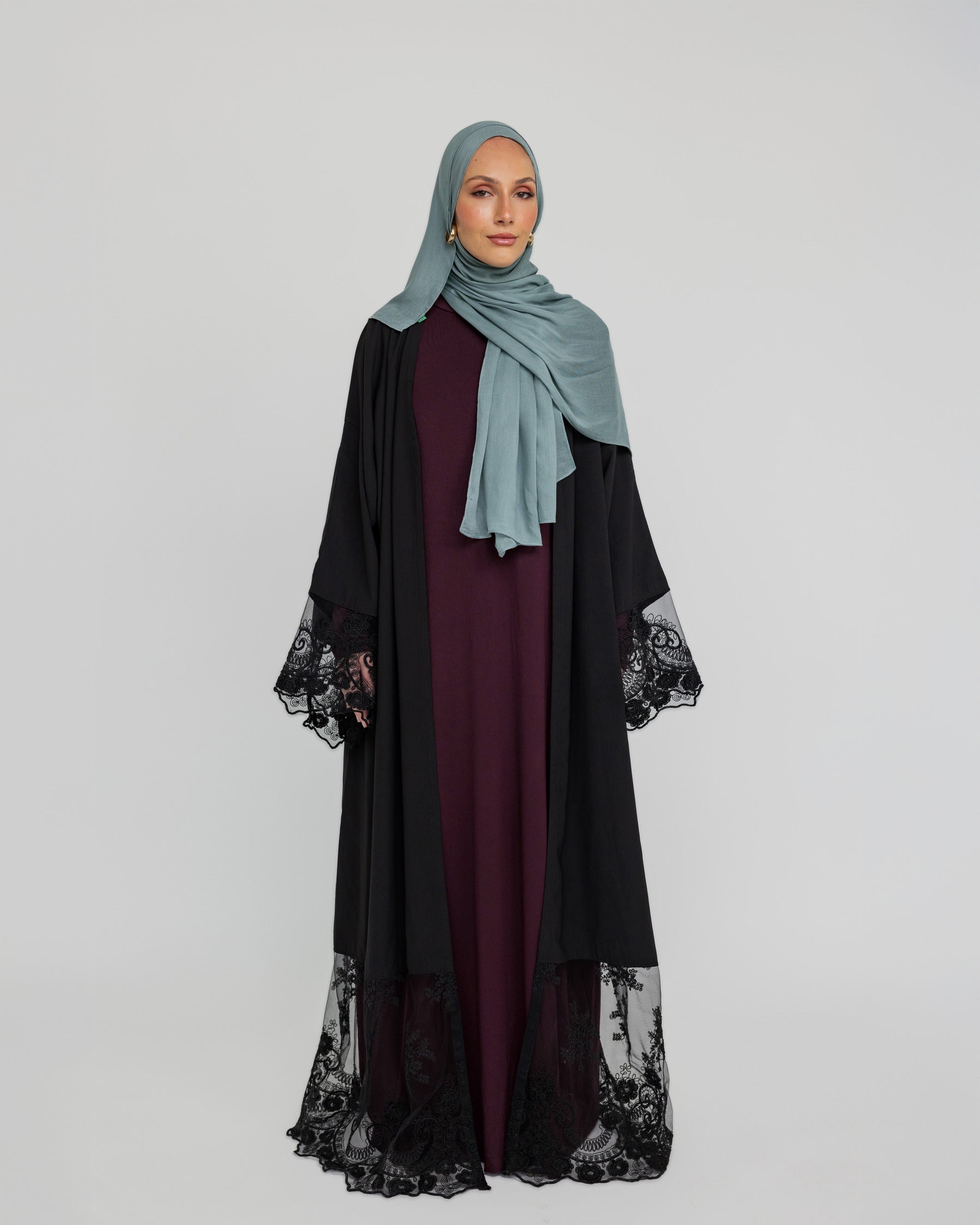 Elegant Black Lace Abaya for Women - Modest Islamic Dress - Perfect for Prayer, Eid, and Special Occasions