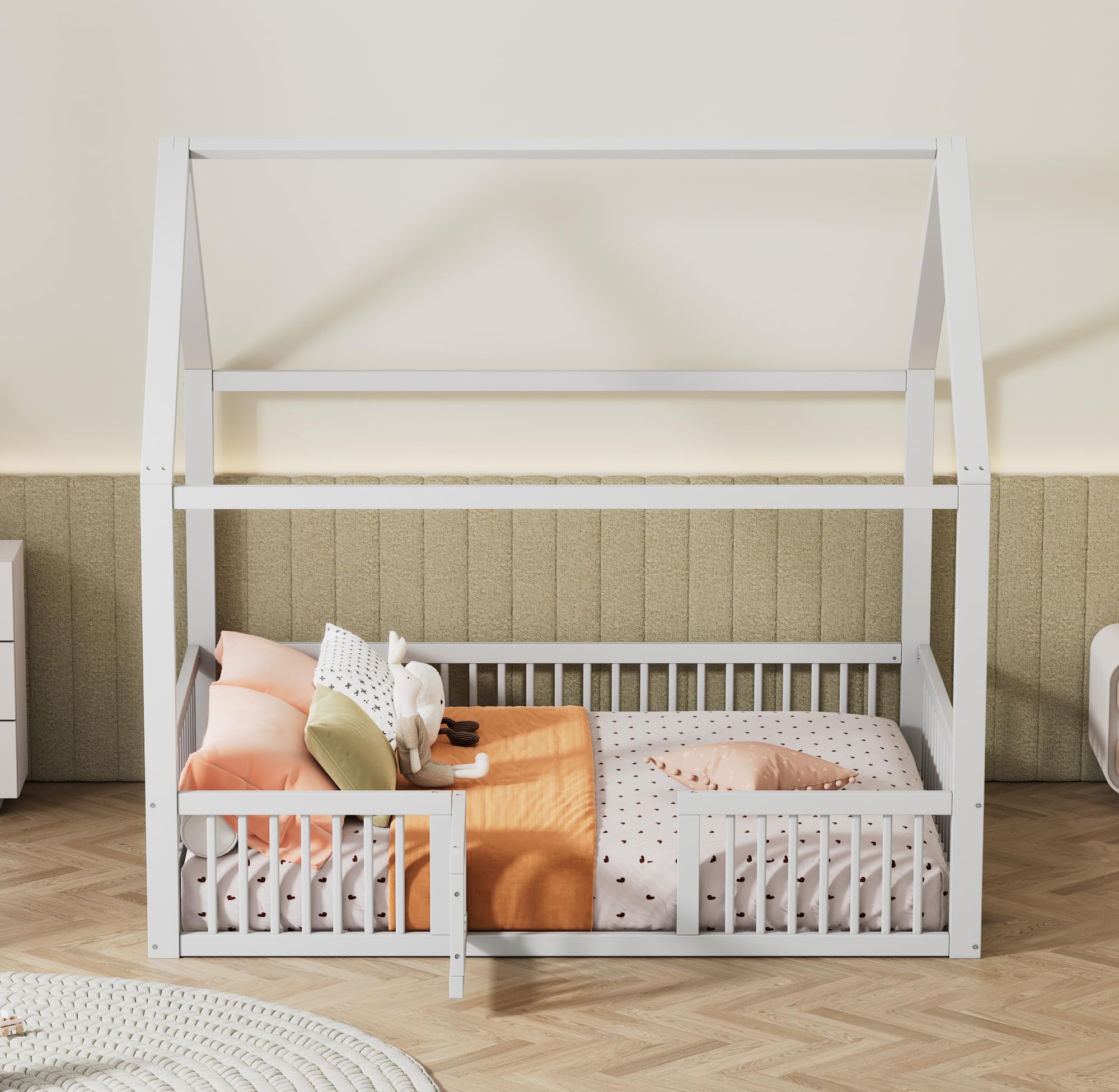 **Sapgaks Kids Cabin Bed 140x200cm with Slatted Base & Steps - White Bunk Bed with Wardrobe & Safety Barrier - Space-Saving Loft Bed for Small Rooms & Shared Kids Bedrooms**
