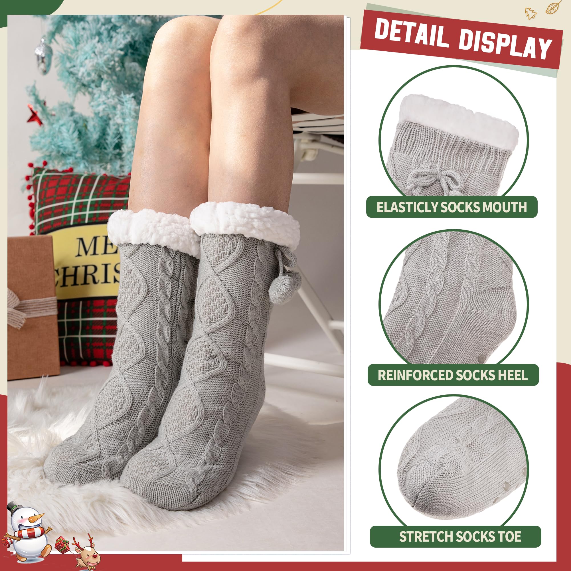 DoSmart Women's Fuzzy Slipper Socks - Winter Thermal Fleece-Lined with Snowflake Design - Cozy Fluffy Warm House Socks for Indoor, Home & Christmas Gifts - Perfect for Lounging, Relaxing and Holiday Comfort