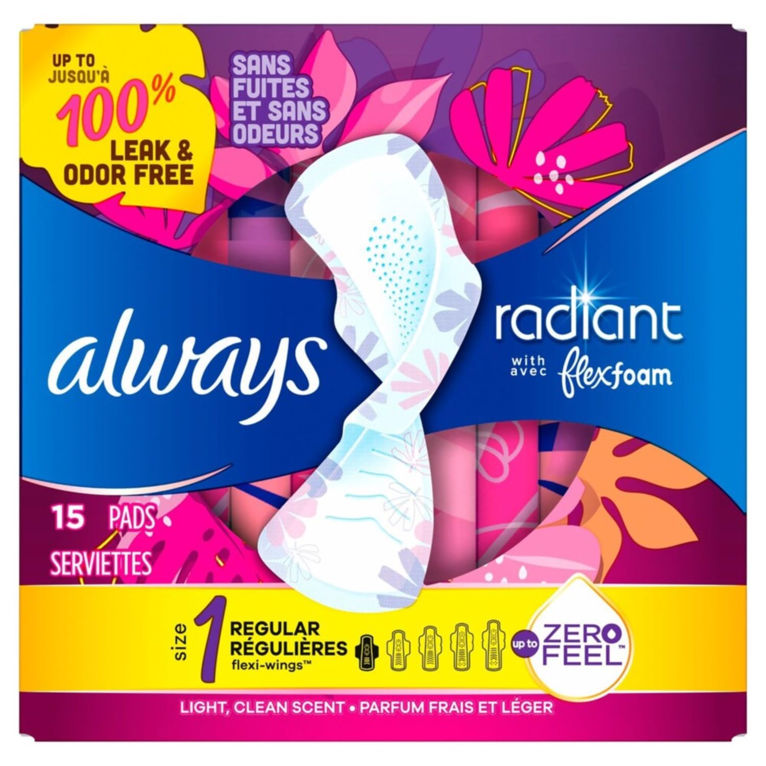 Always Radiant Pads with Wings, Scented - Ultra Thin Feminine Hygiene Pads for Women (Pack of 4) | Comfortable & Leak-Proof Protection for Daily Use & Active Lifestyles
