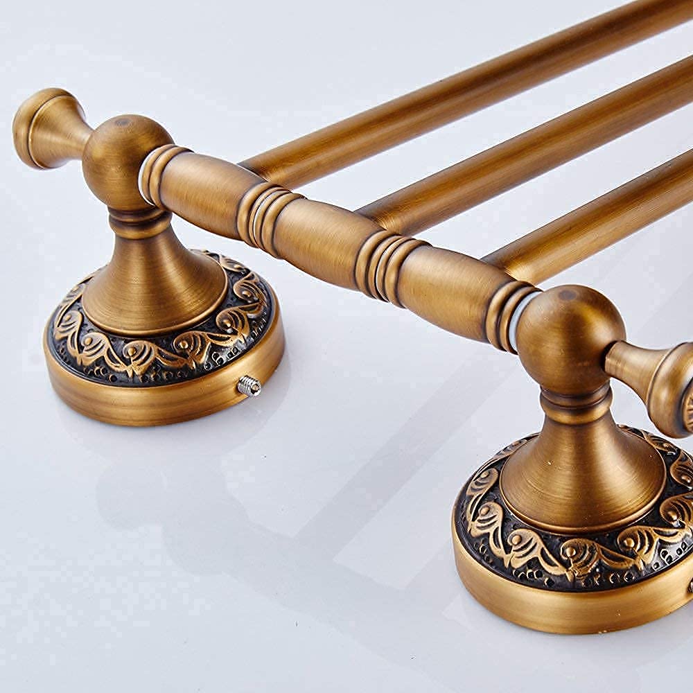 Leyden Swivel Towel Bar - Antique Brass 3-Arm Rotating Towel Rack Holder for Bathroom, Kitchen & Laundry Room - Rust-Resistant & Space-Saving Design
