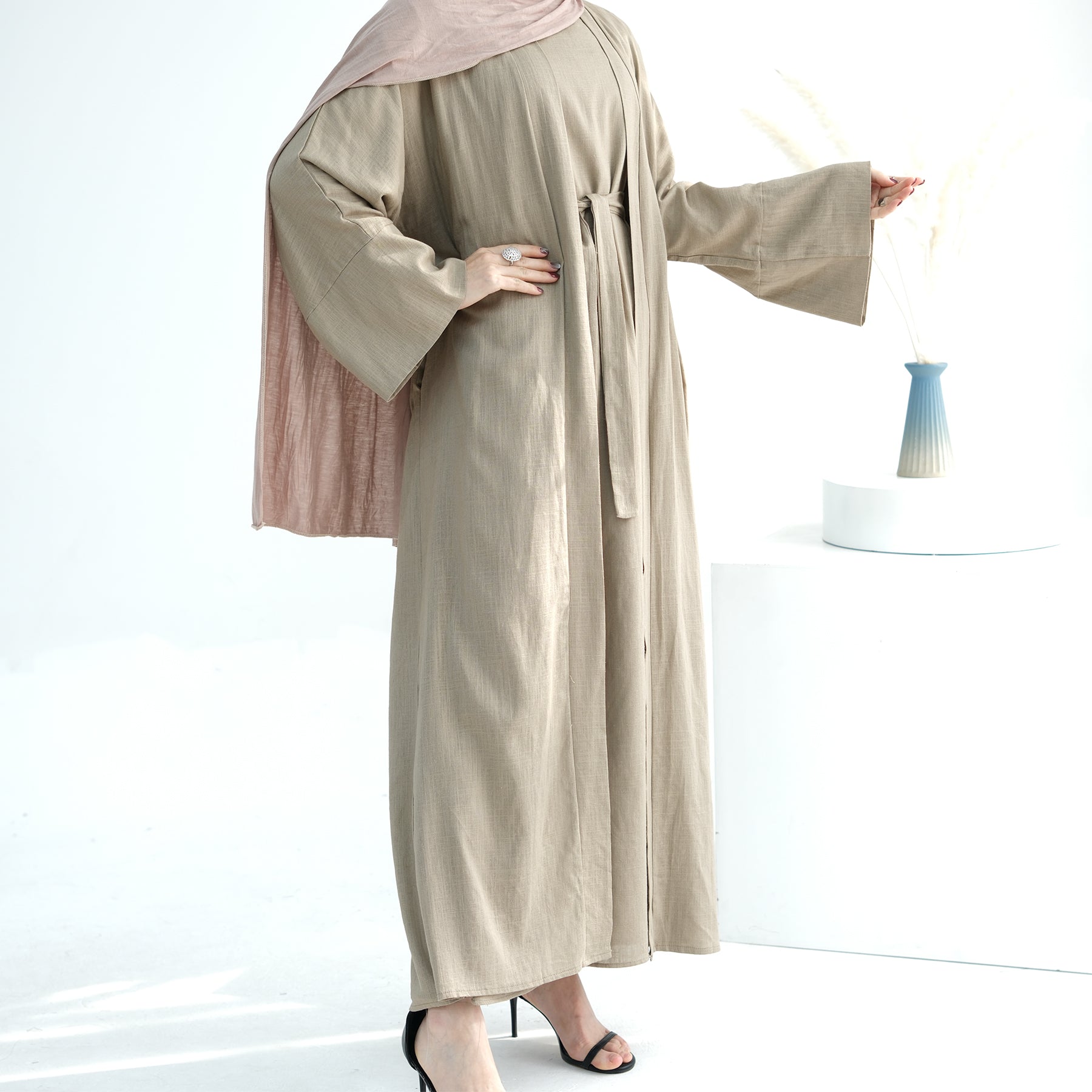 Aviella Women's Linen Pajama Set - Soft Breathable Sleepwear Lounge Outfit in Khaki | Perfect for Summer Nights, Relaxing at Home & Vacation Comfort