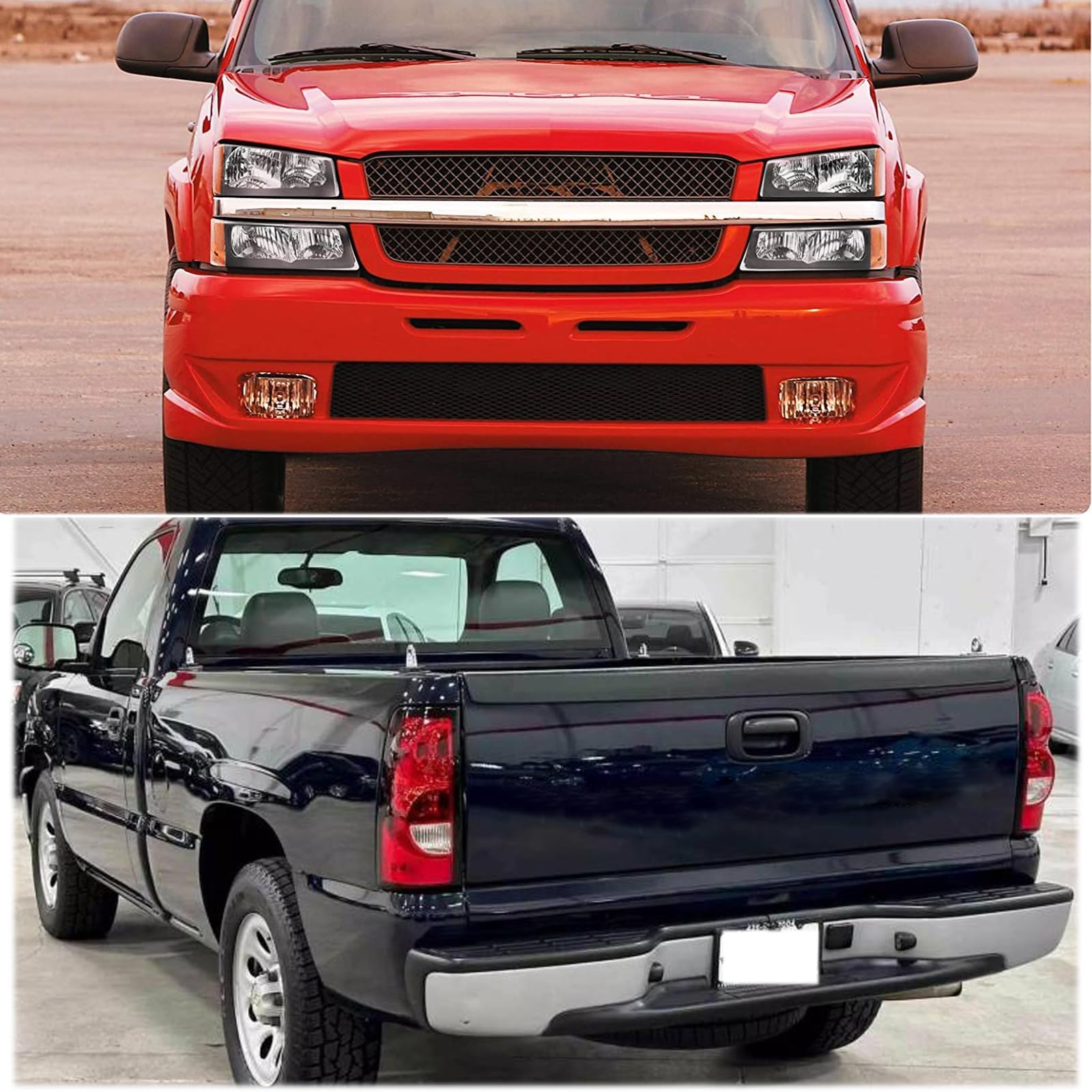 2003-2006 Chevy Silverado 1500 2500 3500 & 07 Silverado Classic Headlights and Tail Lights Combo - Black Housing with Amber Corner - Replacement Headlight & Rear Brake Lamp Assembly - Perfect for Off-Roading, Night Driving & Vehicle Restoration
