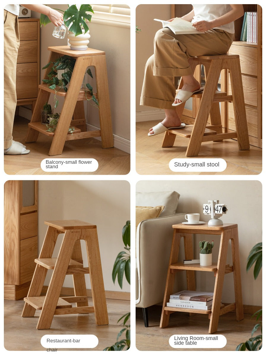 Solid Oak Wood Step Stool - Sturdy 2-Step Ladder for Kitchen, Bathroom & Kids - Non-Slip Safety Footrest for Home, Office & Closet Organization