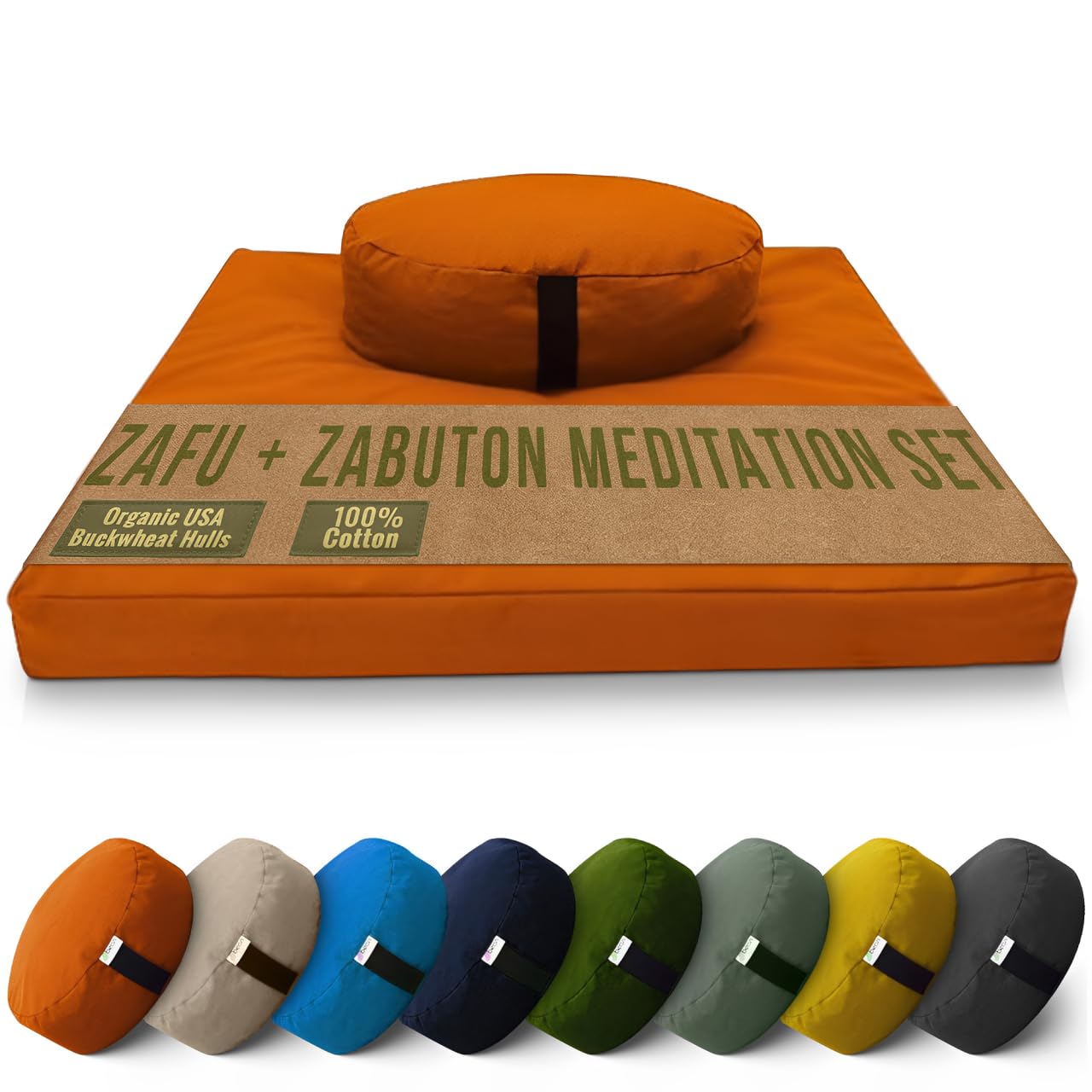 Organic Buckwheat Meditation Cushion Set - Zafu Floor Pillow & Cotton Zabuton Mat for Yoga, Prayer & Meditation - Made in USA (14