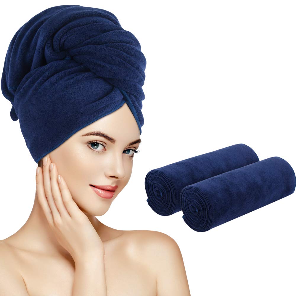 **SUNLAND Microfiber Hair Towel Wrap - Super Absorbent, Fast Drying, Anti-Frizz for Wet & Curly Hair - Soft Hair Turban with Elastic Band (40