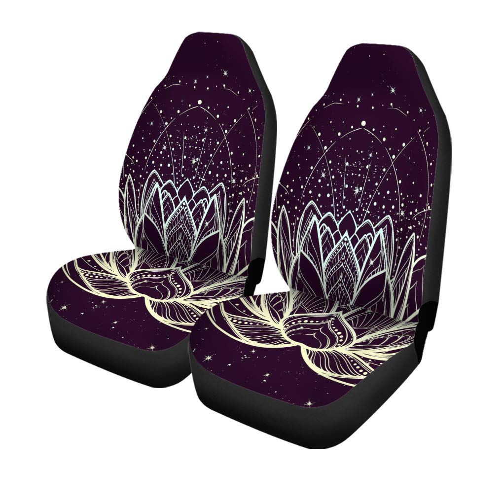Premium Lotus Flower Car Seat Covers - Starry Night Sky Design, Universal Fit for Cars, Trucks & SUVs (Set of 2) | Durable Auto Accessories Protectors for Comfort & Style | Perfect for Road Trips, Daily Commutes & Vehicle Protection