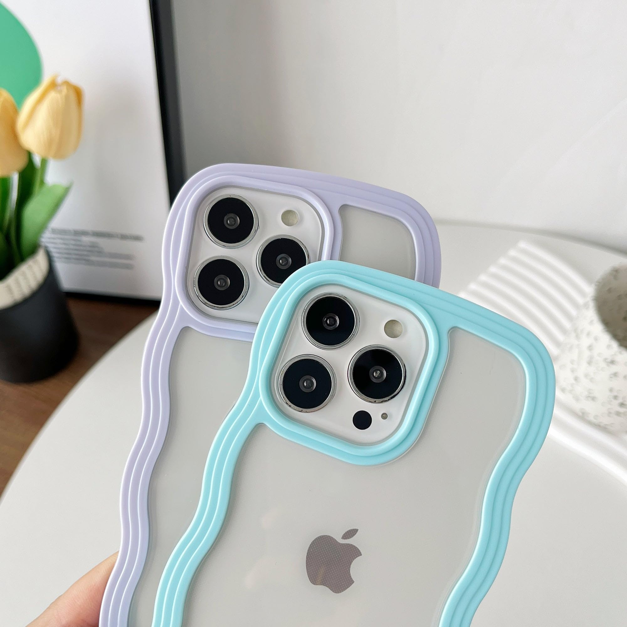 Cute Shockproof iPhone 13 Pro Case with Curly Wave Frame - Soft Protective Phone Cover for Women (Purple) | Perfect for Everyday Use, Travel & Gift Giving