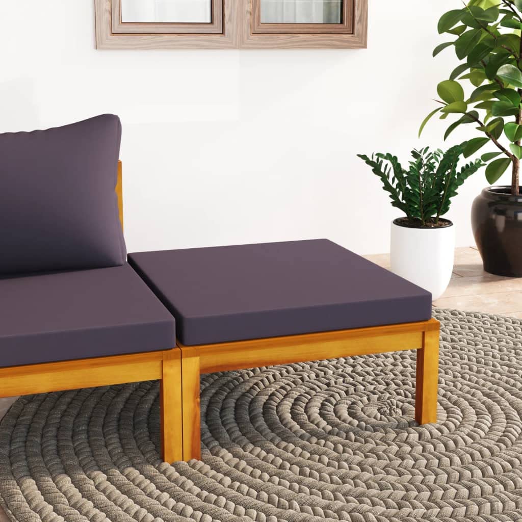Premium Acacia Wood Footrest with Dark Gray Cushion - Outdoor Patio Foot Rest for Garden, Porch, Lawn & Home - Durable Weather-Resistant Furniture for Relaxation & Comfort