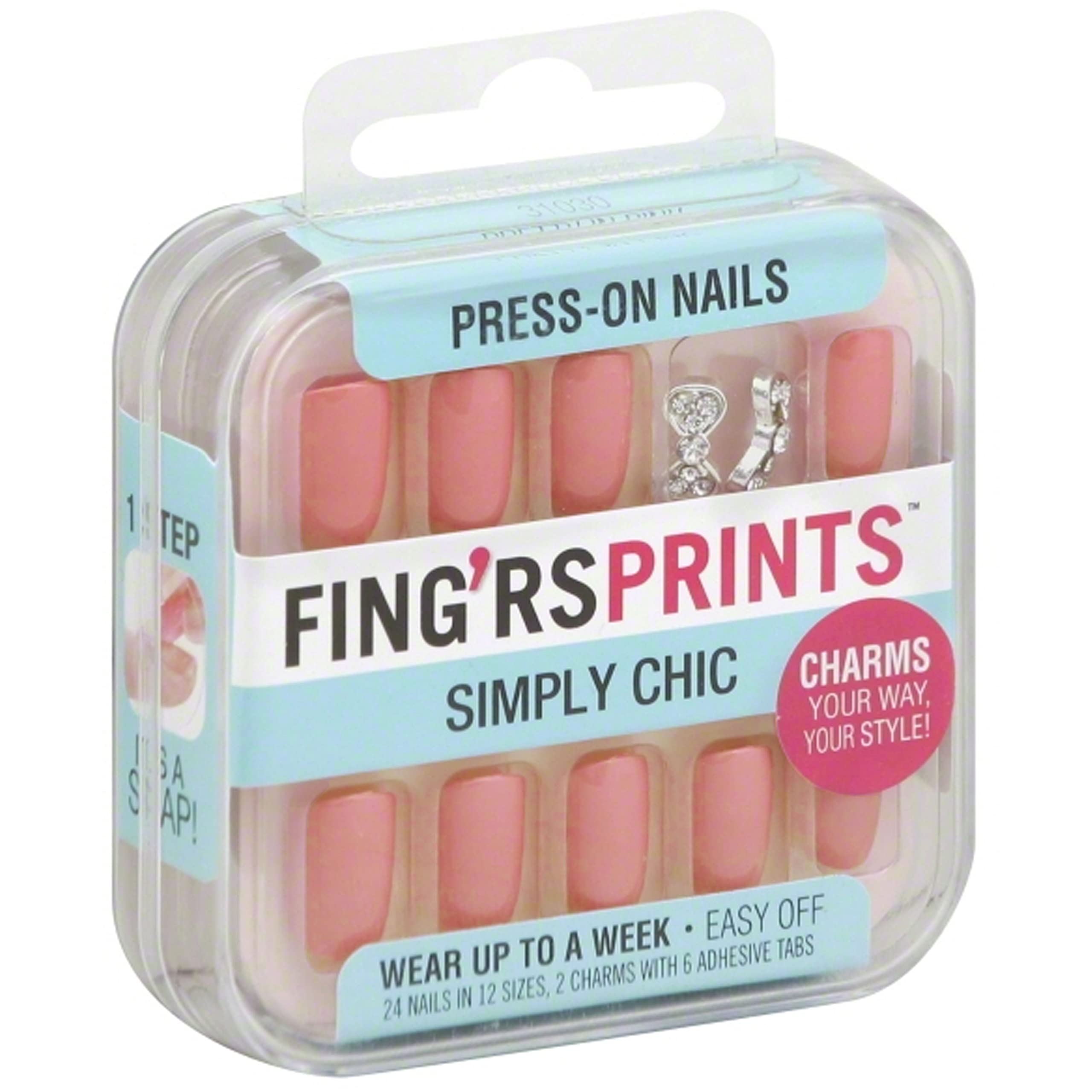 24 Count Press On Nails - Peach Pink Floral Design with Charms, Strong Adhesive, Easy DIY Manicure Kit for Women | Perfect for Parties, Weddings & Everyday Wear