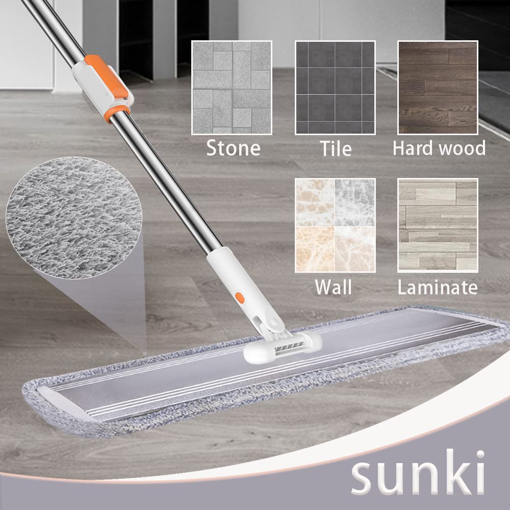 32 Inch Microfiber Flat Mop for Hardwood, Laminate & Tile Floors - Commercial Grade Wide Mop with 360° Rotating Head, Stainless Steel Handle & 4 Reusable Pads - Perfect for Home, Office and Restaurant Floor Cleaning