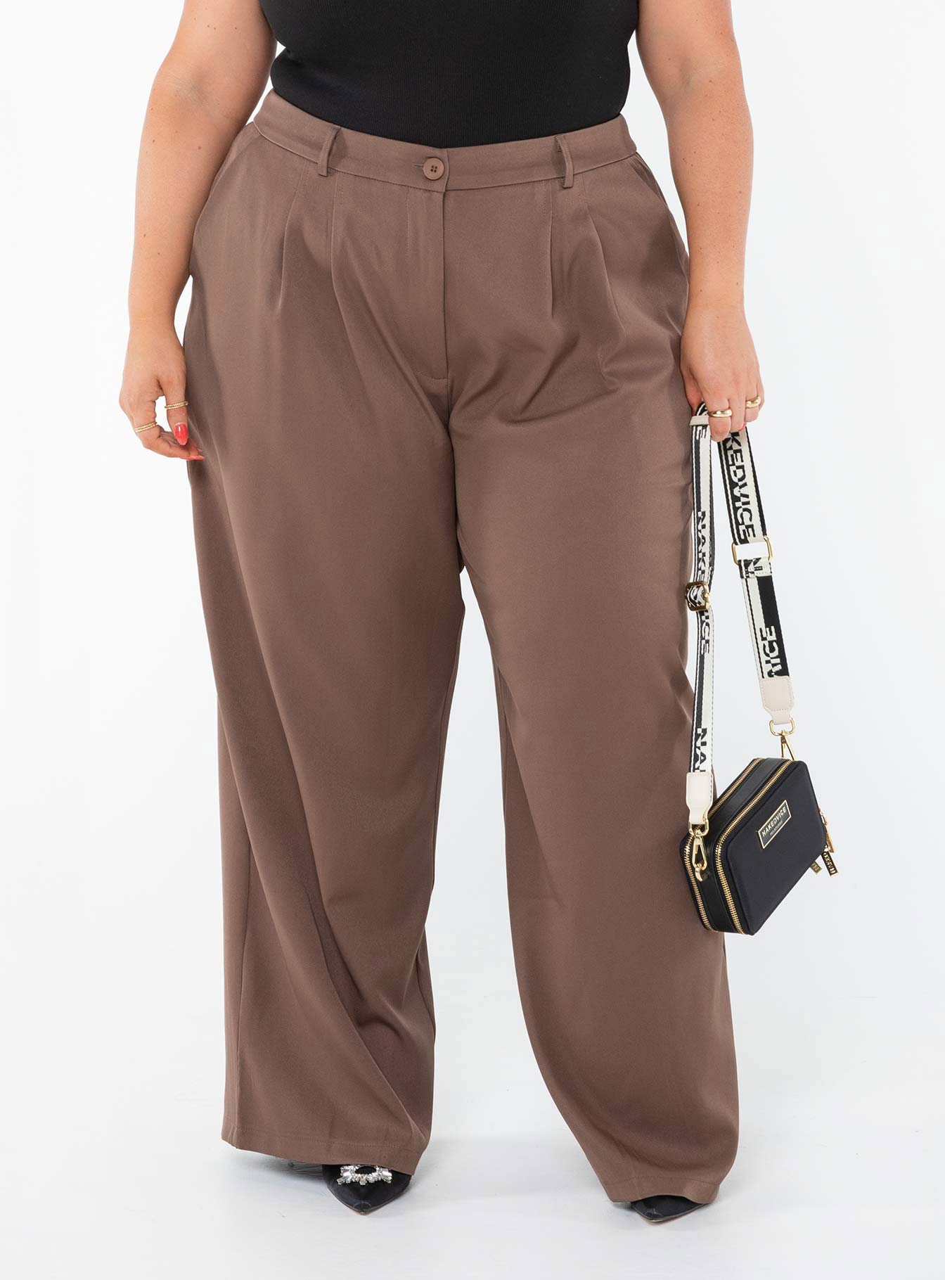 Archer Pants for Women - Brown High-Waisted Curvy Fit Trousers | Comfortable Stretch Fabric for Work, Travel & Casual Wear