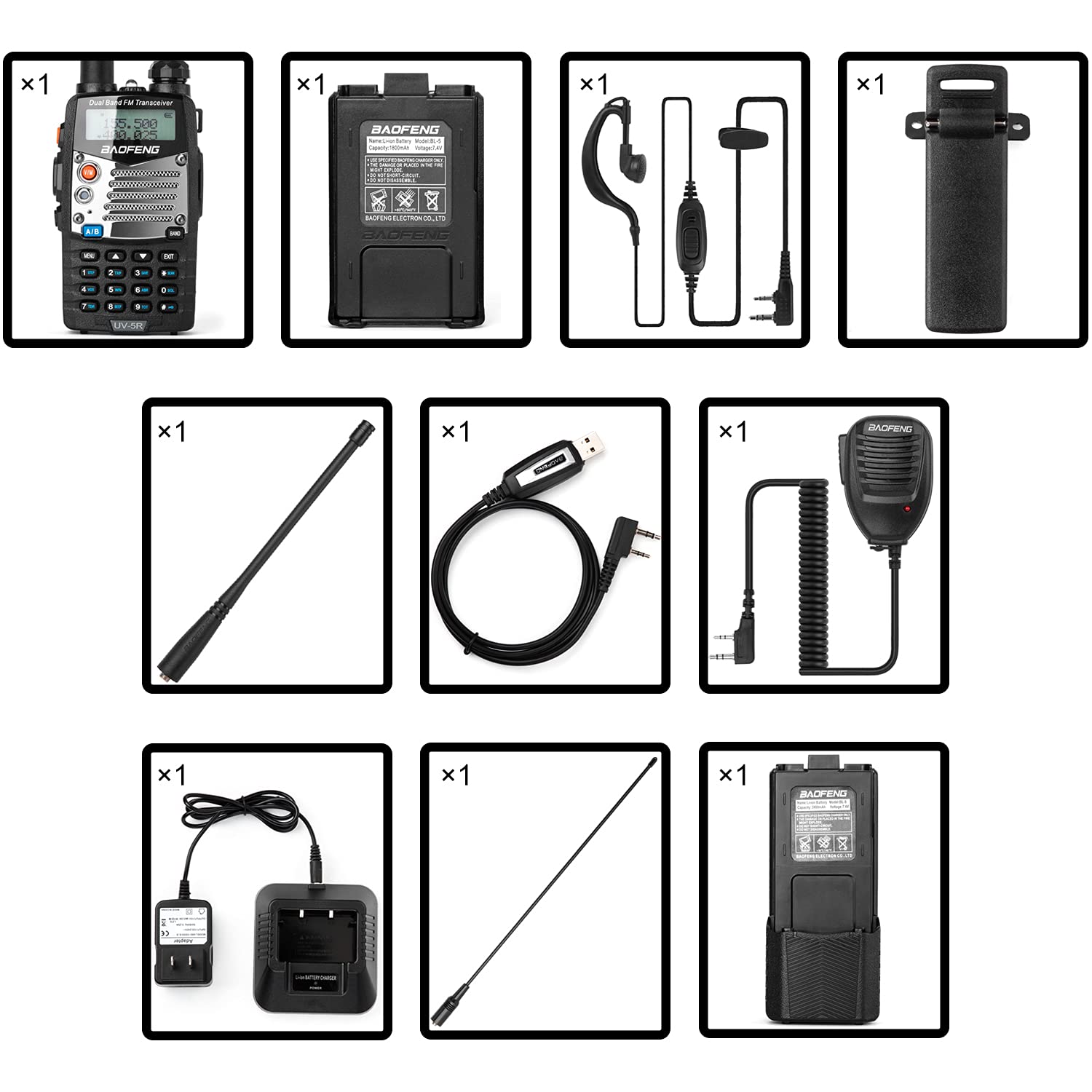 BaoFeng UV-5RM Dual Band UHF VHF Ham Radio Walkie Talkie - 2-Way Handheld Transceiver with 3800mAh Battery, Earpiece & Programming Cable (1 Pack) - Perfect for Outdoor Adventures, Emergency Communication & Security Teams