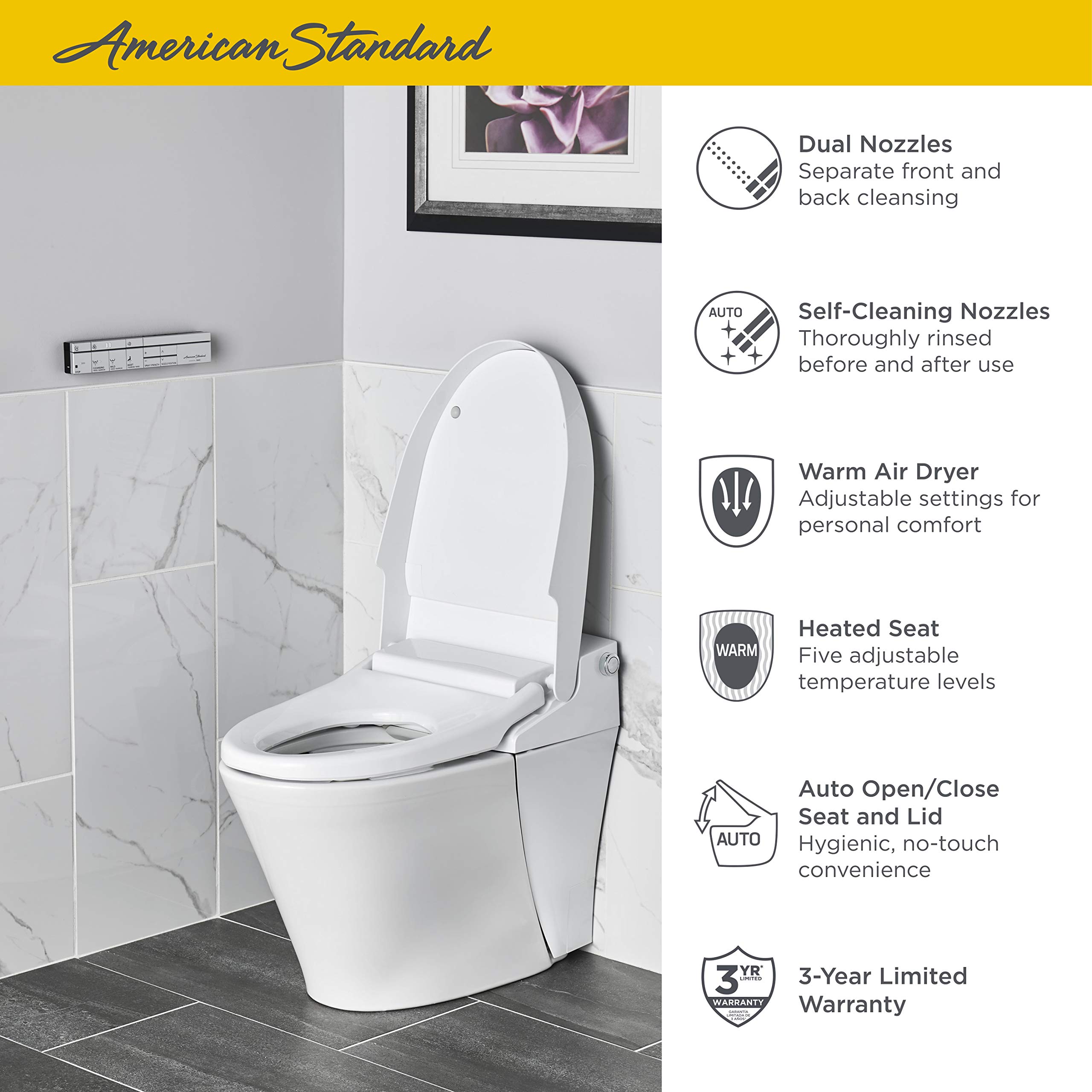 American Standard 297AA204-291 Advanced Clean 100 SpaLet Toilet in Alabaster White - Water-Efficient Elongated Bowl for Modern Bathrooms & Spa-Like Luxury at Home