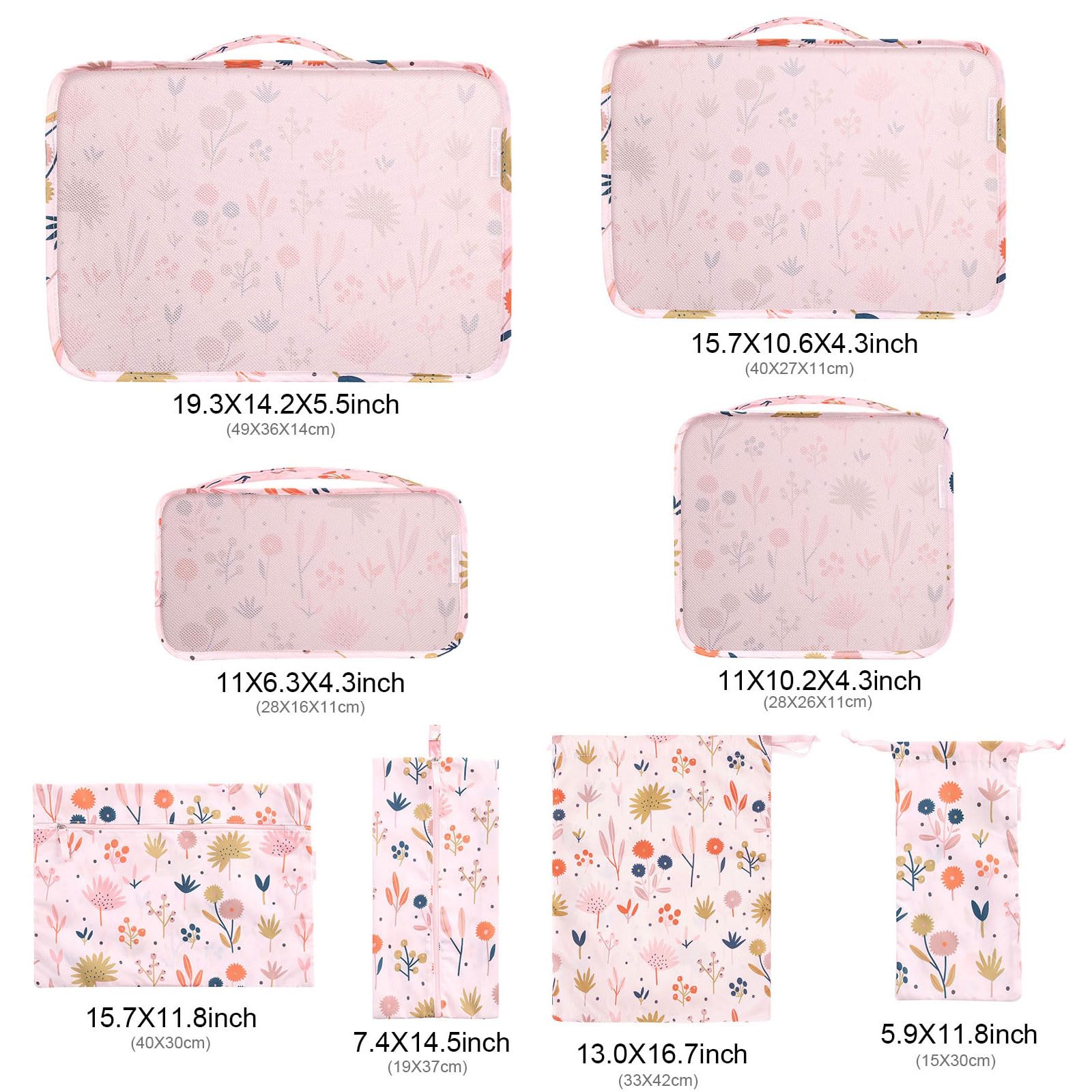 8 Piece Packing Cubes Set for Travel - Floral Printed Luggage Organizers | Perfect for Suitcases, Carry-Ons & Backpacking Trips