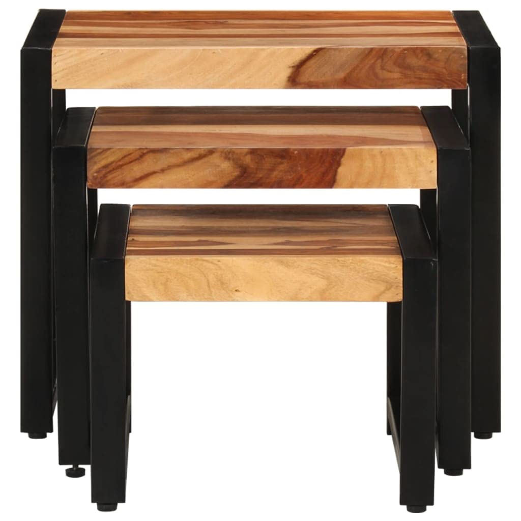 3-Piece Nested Sheesham Wood Trays Set - Modern Wood Grain Look with Black Base - Stylish Home Decor for Coffee Tables, Nightstands & Living Room Accents - Perfect for Organizing & Displaying Decor Items