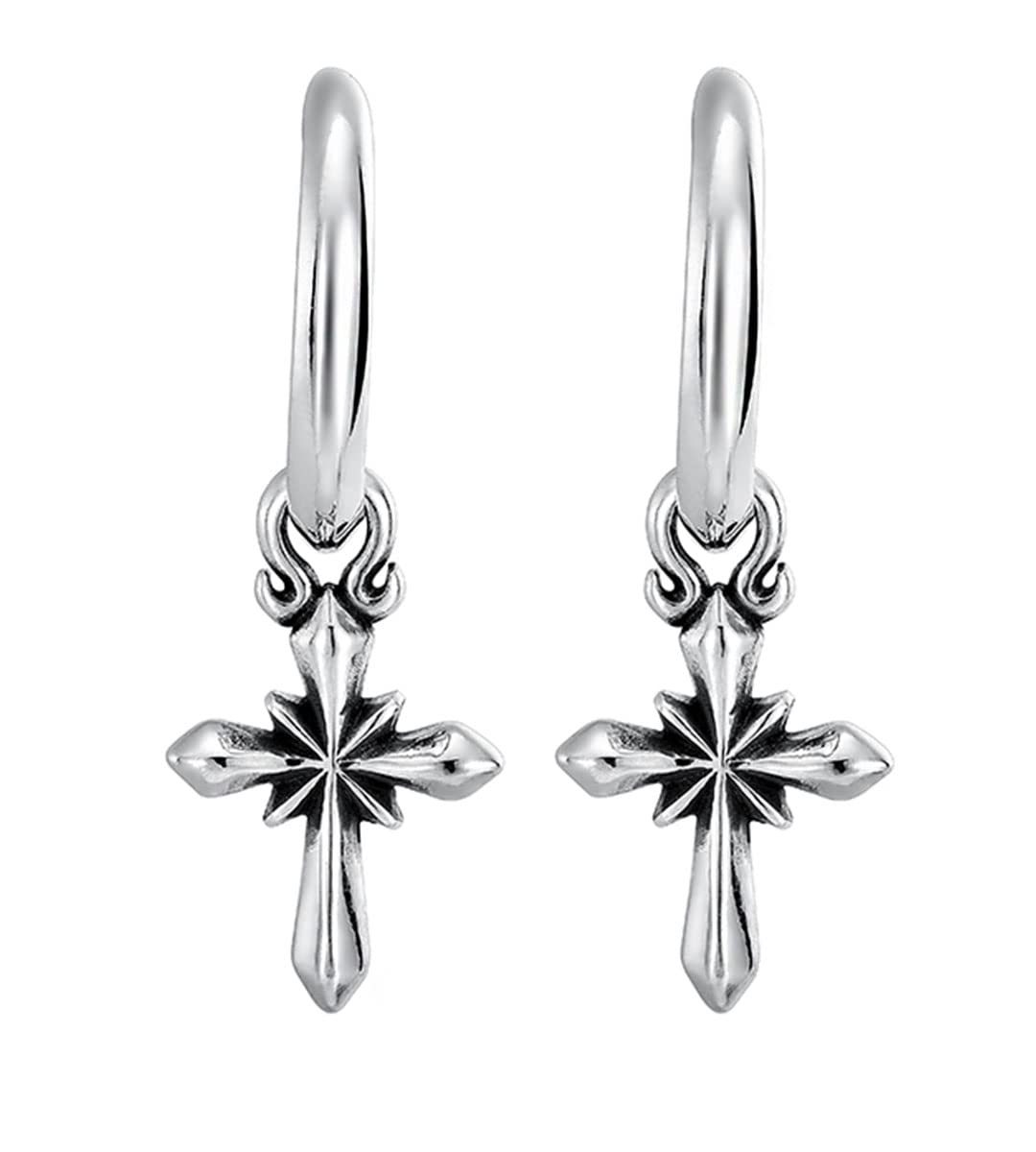Zonesbo 925 Sterling Silver CZ Cross Leverback Huggie Hoop Drop Small Earrings for Men - Religious Jewelry, Gift for Him, Everyday Wear & Special Occasions