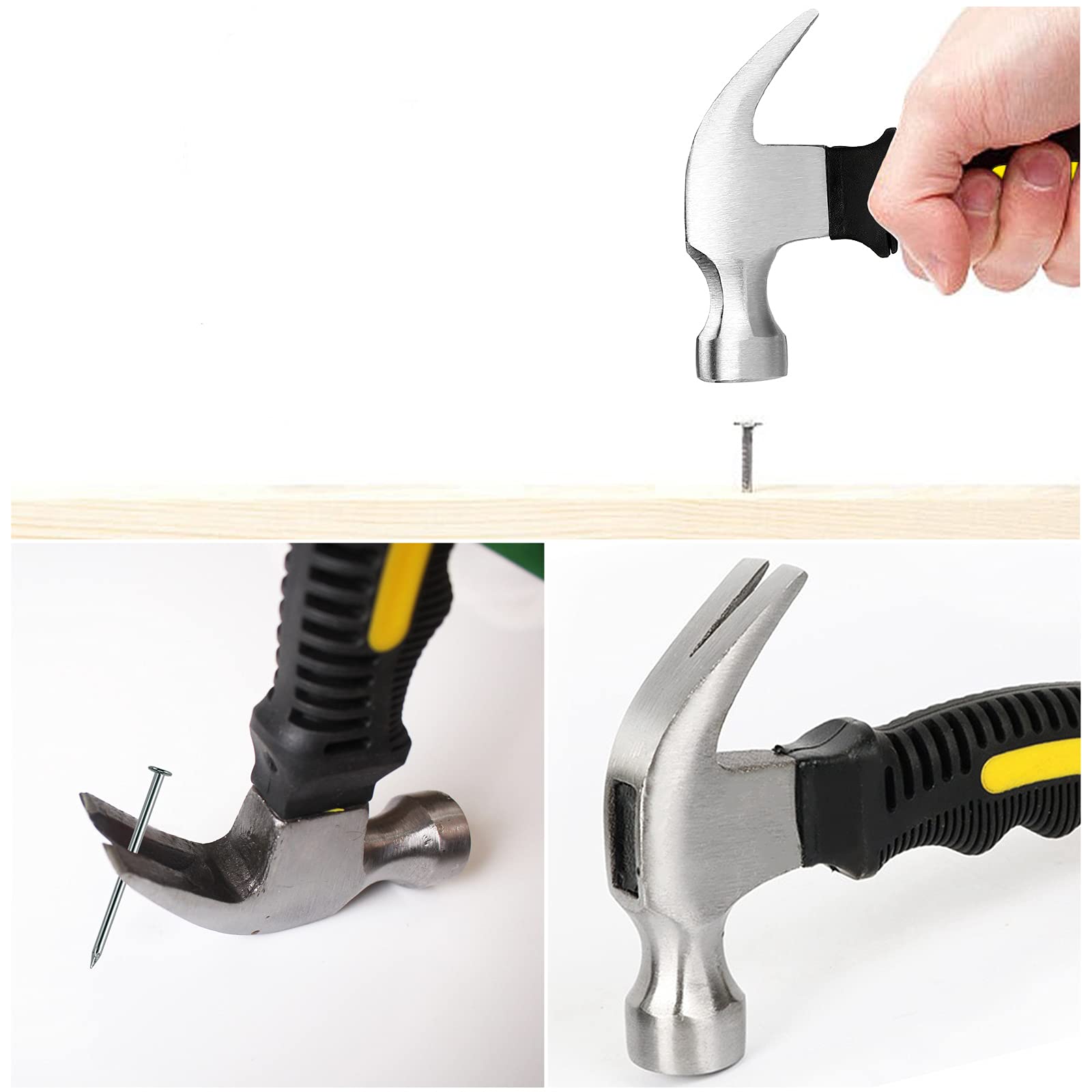 376-Piece Hardware Nails Assortment Kit with 8oz Mini Claw Hammer - Anti-Slip Handle, 2-Inch Finishing Nails for Hanging Pictures, DIY Projects & Home Repairs - Perfect for Wall Decor, Furniture Assembly & Crafting