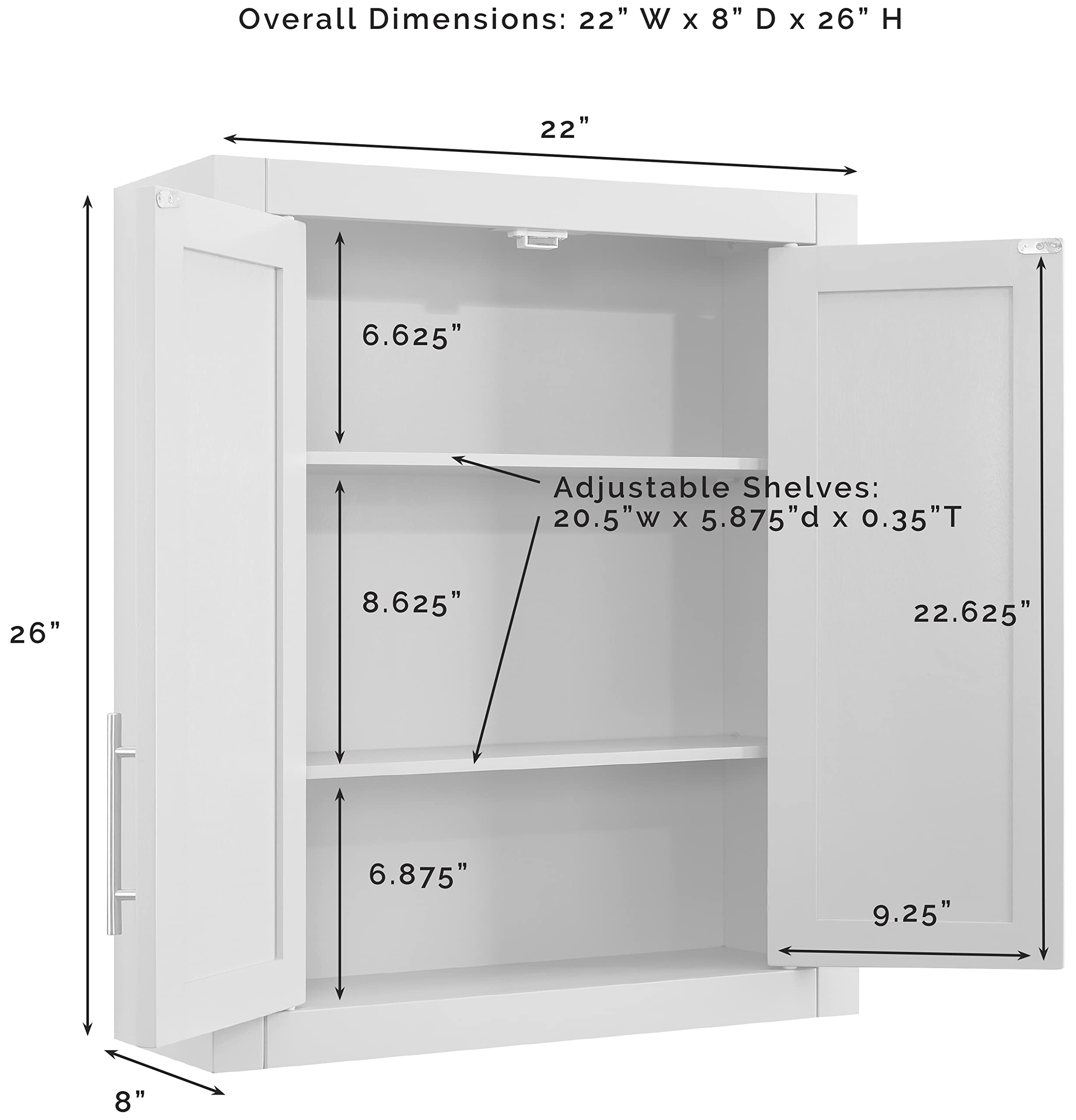 Crosley Savannah White Wall Mounted Bathroom Medicine Cabinet with Shelves - Space Saving Storage for Towels, Toiletries & Cosmetics - Perfect for Small Bathrooms, Powder Rooms & Vanities