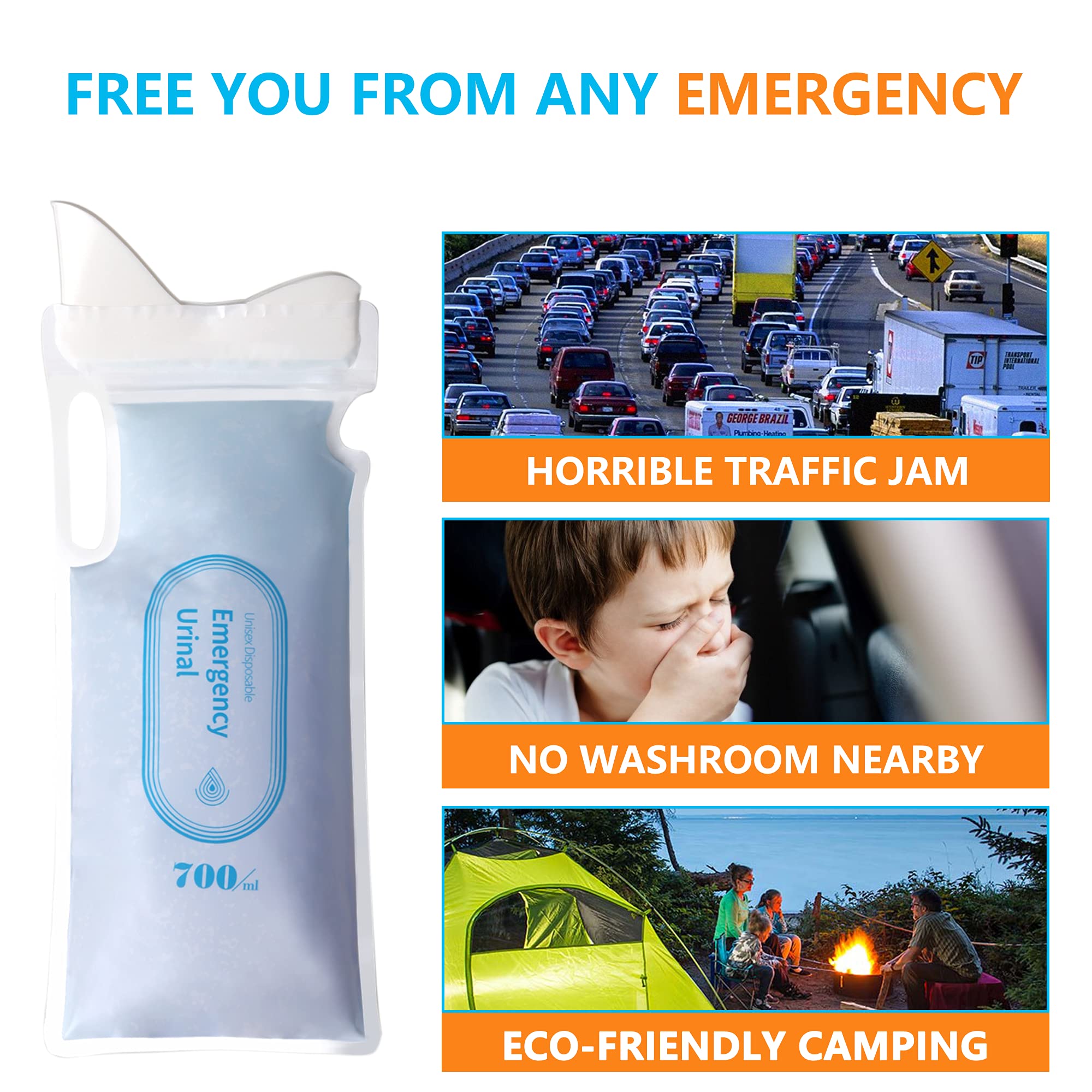 O-WareBaby 24.6 fl oz Disposable Urinal Bags | Portable Pee Bags for Men, Women & Kids | Travel, Camping & Emergency Use | Leak-Proof Vomit Bags for Cars & Outdoor Activities