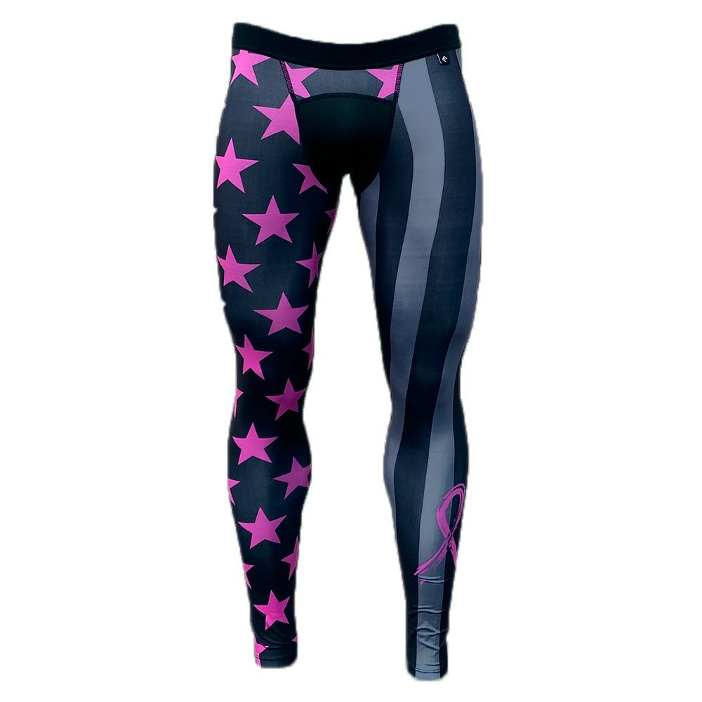 USA Flag & Pink Ribbon Compression Tights for Women - Breast Cancer Awareness Workout Leggings - Running, Yoga & Gym Performance Wear