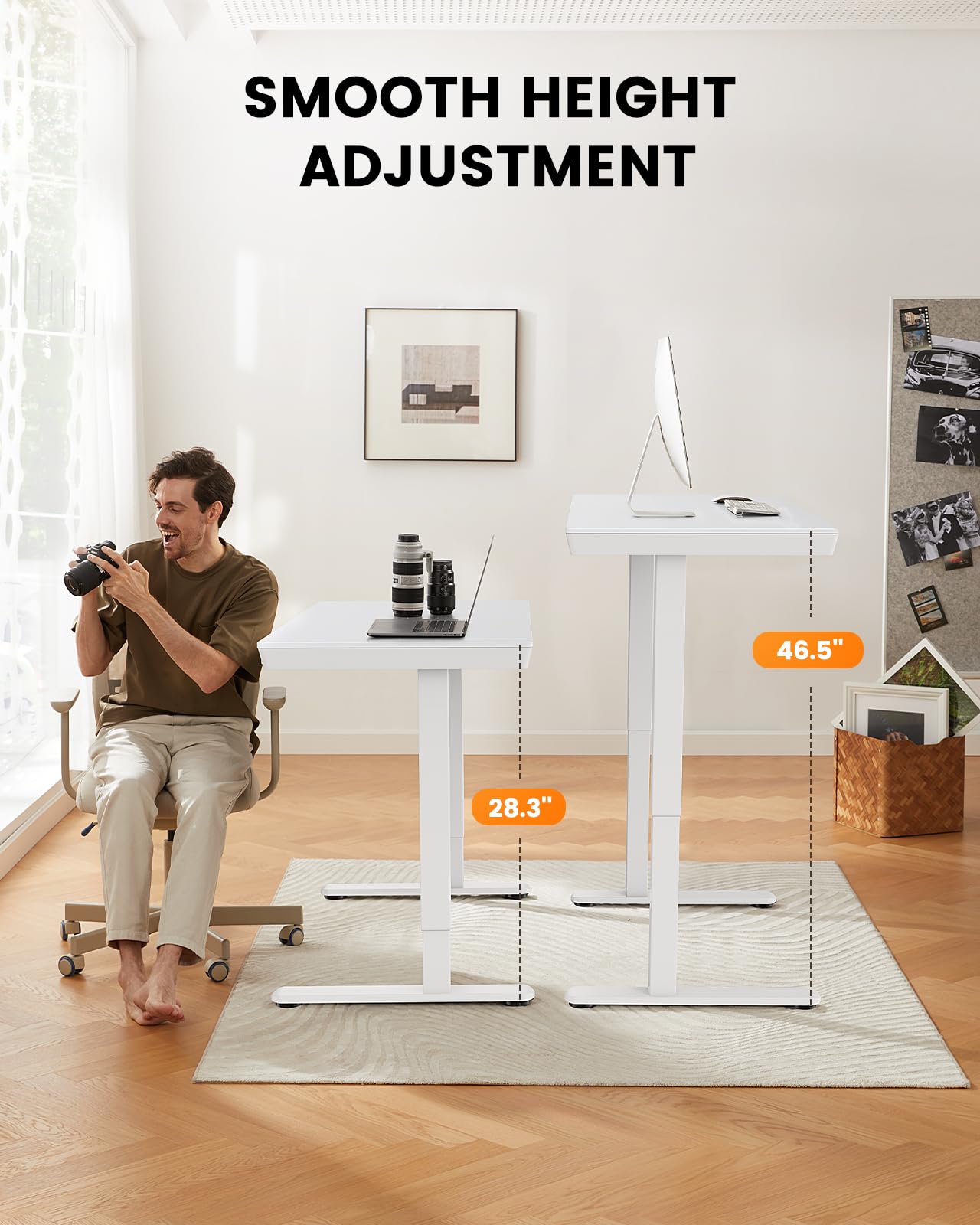 ErGear 48 x 24 Inch Electric Standing Desk with Drawers & USB Ports - Adjustable Height Wooden Computer Desk for Home Office (White) | Perfect for Remote Work, Gaming Setup & Study Space