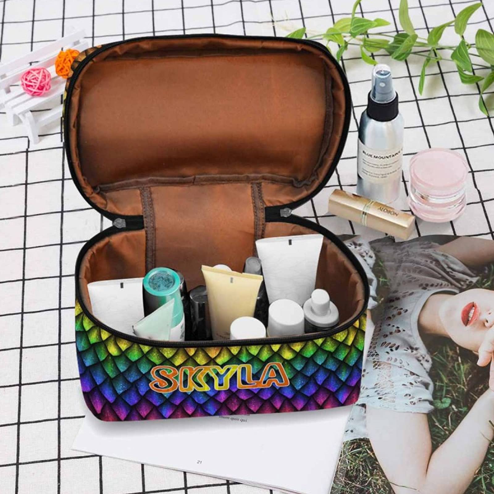 YESCUSTOM Personalized Makeup Bag - Waterproof Travel Cosmetic Organizer for Women & Girls, Perfect for Travel & Daily Use