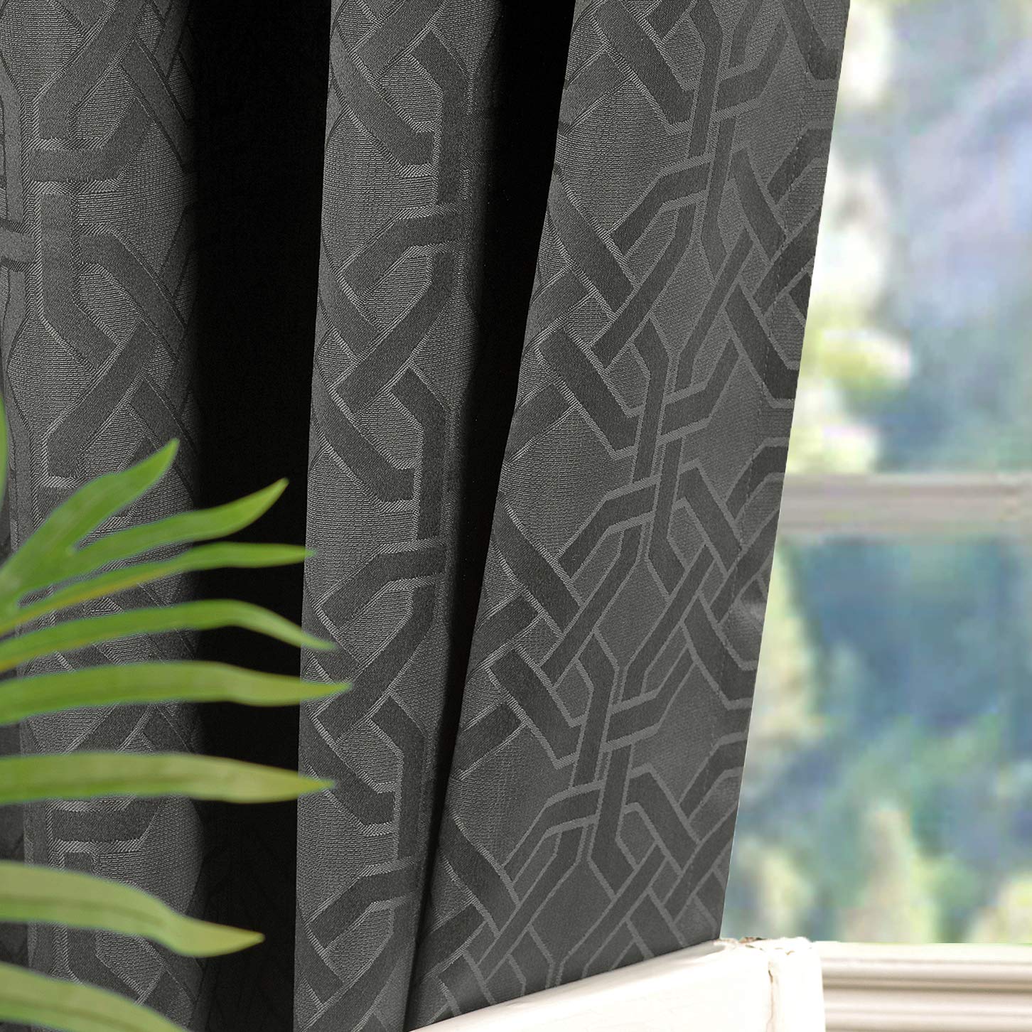Room Darkening Curtains 84 Inches Long - Grey Jacquard Textured Grommet Curtains for Sliding Glass Doors & Living Room | Blackout Drapes for Bedroom, Home Theater & Nursery (52x84 Inch, Gray) - SINGINGLORY