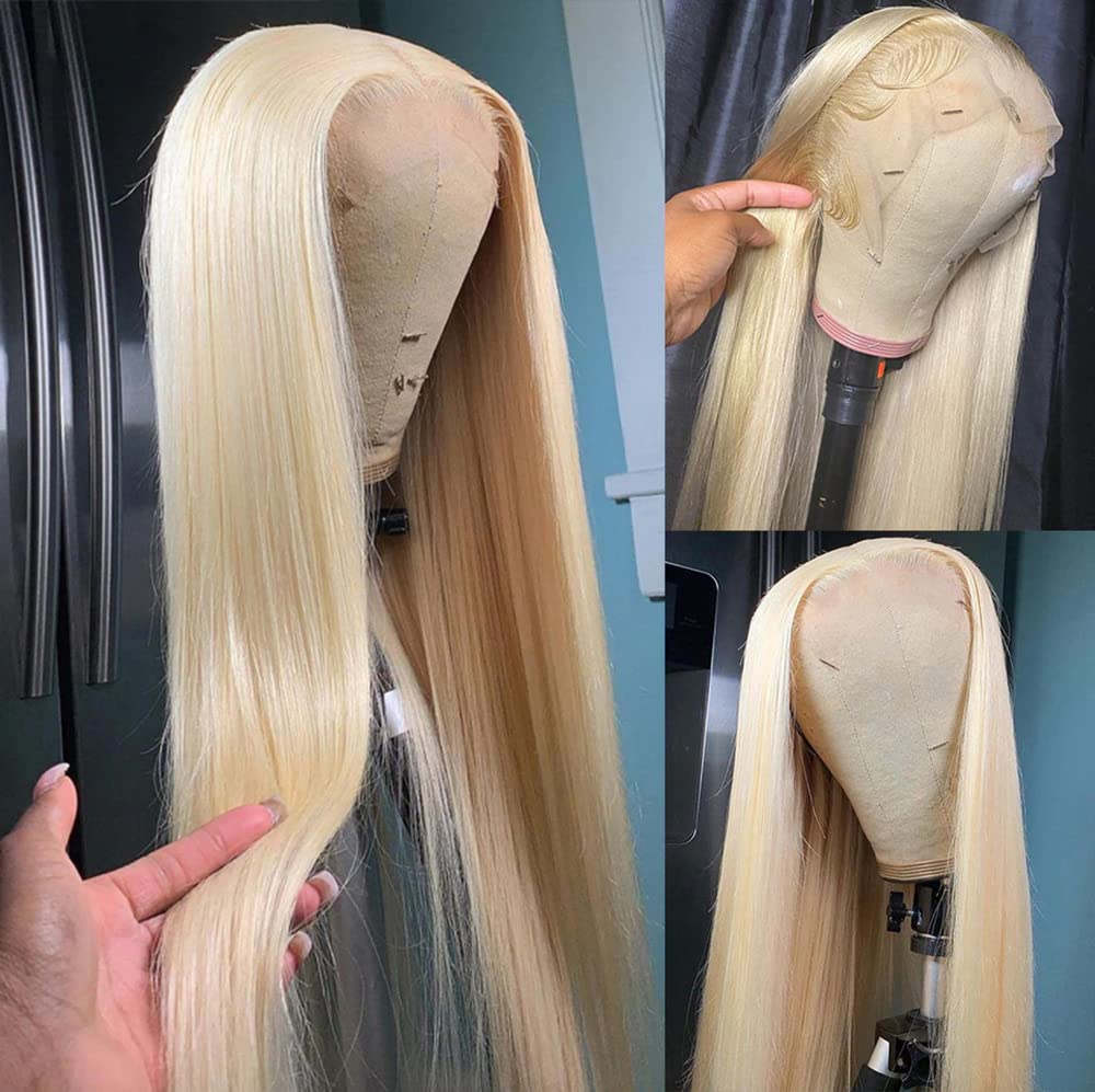 ANDRIA Blonde 13x4 HD Lace Front Wig - 26 Inch Long Straight Synthetic Hair with Pre-Plucked Hairline & Baby Hair | Heat Resistant Glueless Lace Wig for Black Women | Perfect for Daily Wear, Cosplay, Parties & Special Occasions