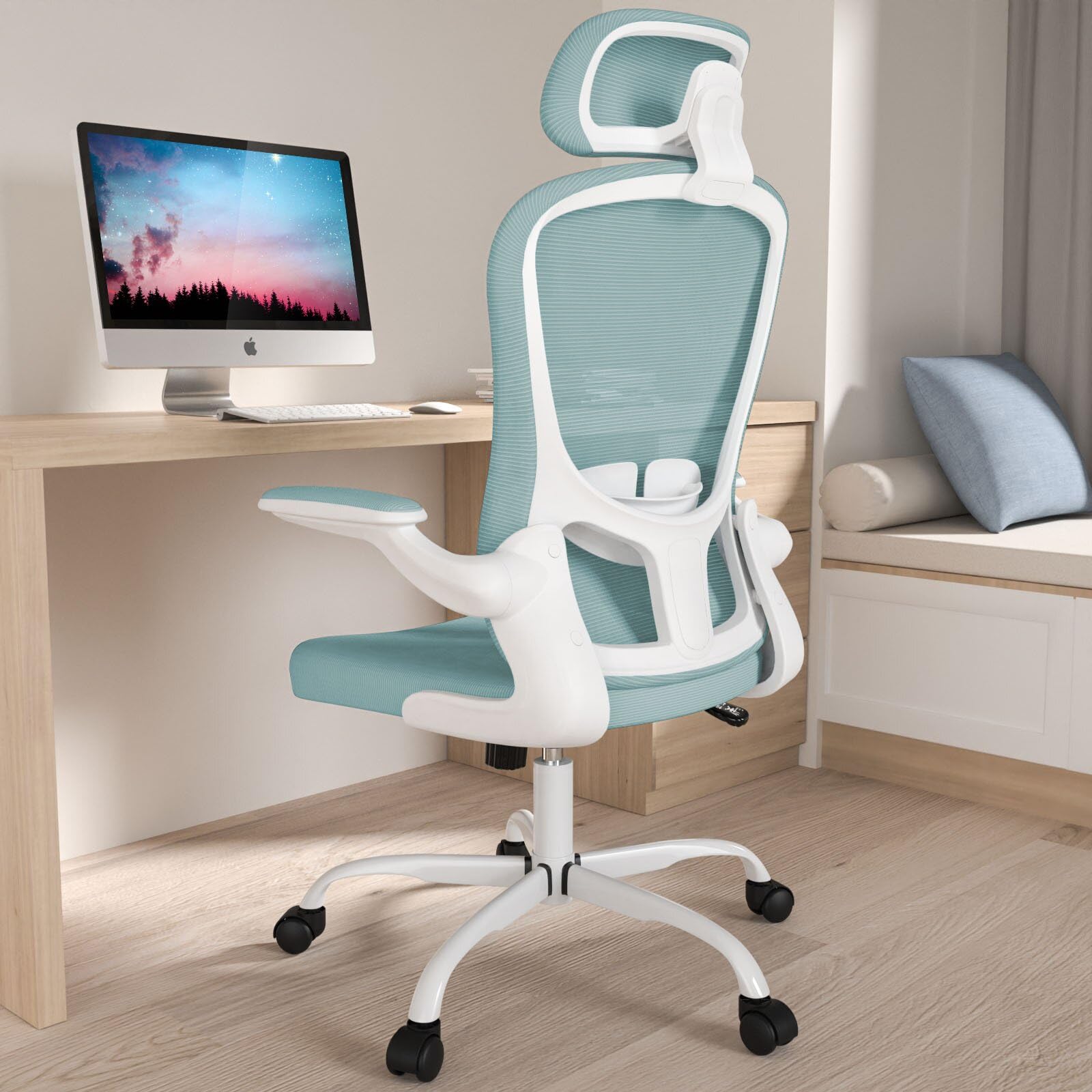 Ergonomic High Back Office Chair with Adjustable Lumbar Support & Headrest - Breathable Mesh Swivel Task Chair with Flip-Up Armrests - Perfect for Home Office, Gaming & Workspace Comfort