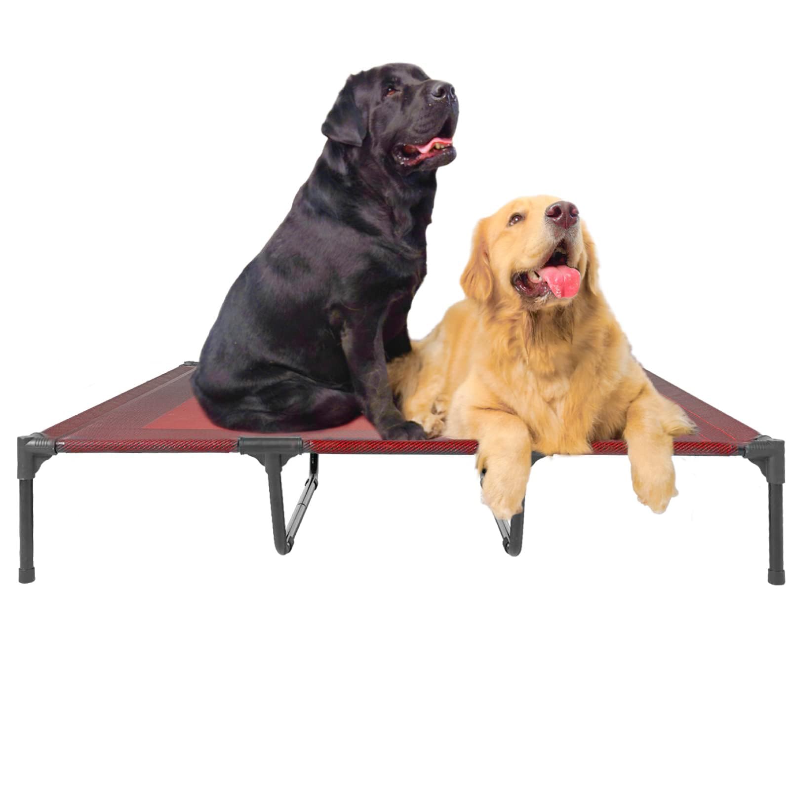 SUDDUS Elevated Dog Bed - Waterproof & Portable Raised Pet Cot for Indoor/Outdoor Use - Easy to Clean Off-Floor Cooling Bed for Medium Dogs (Red) - Perfect for Camping, Patio & Home Comfort