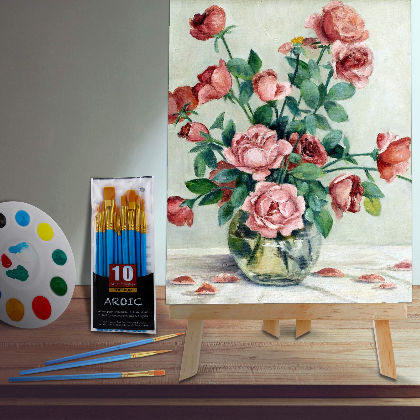 240-Piece Professional Painting Kit with 20 Wooden Easels, 200 Nylon Brushes & 20 Palettes - Complete Art Supplies for Kids & Adults - Perfect for Painting Parties, Art Classes & DIY Home Decor Projects
