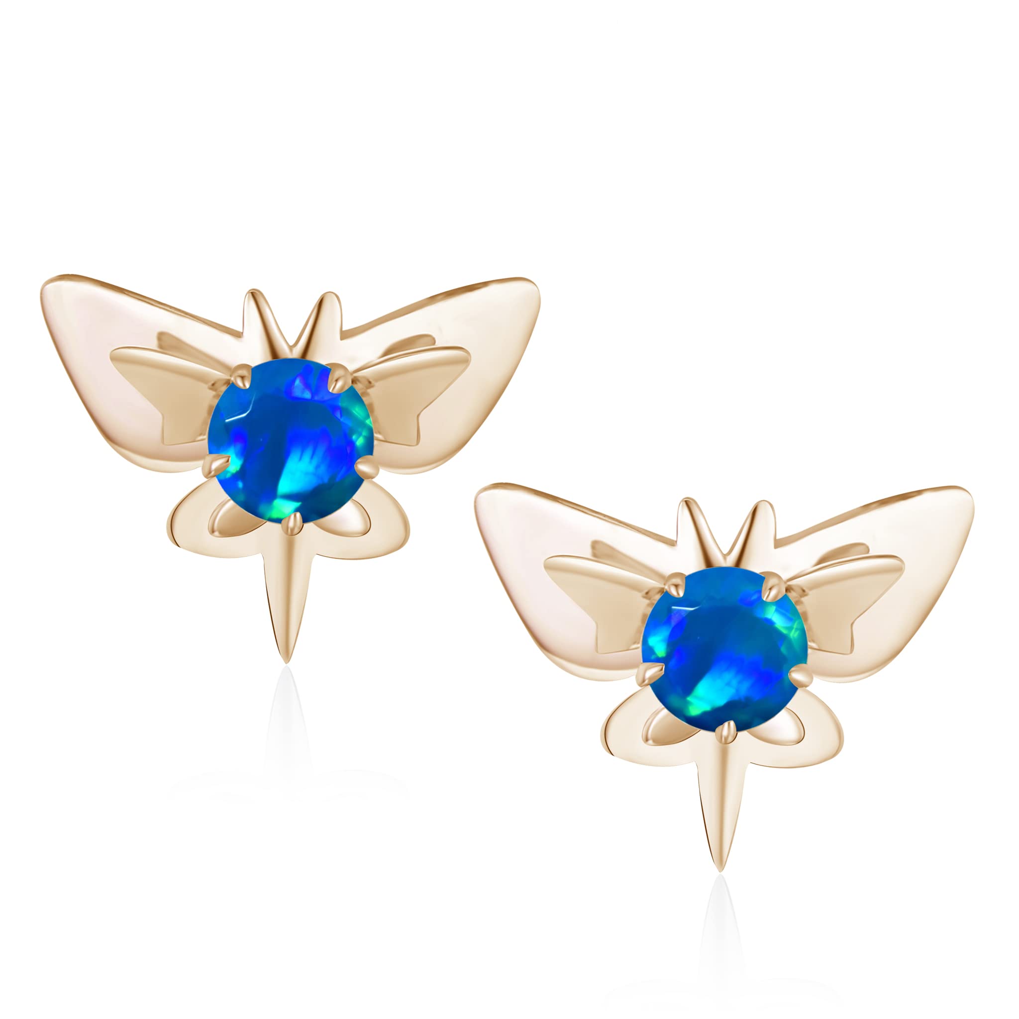 Blue Opal Earring Studs - Small Butterfly Earrings for Multiple Piercings - Dainty Stacking Jewelry - Alternative October Birthstone Earrings for Women - Perfect for Everyday Wear, Gift Giving & Special Occasions