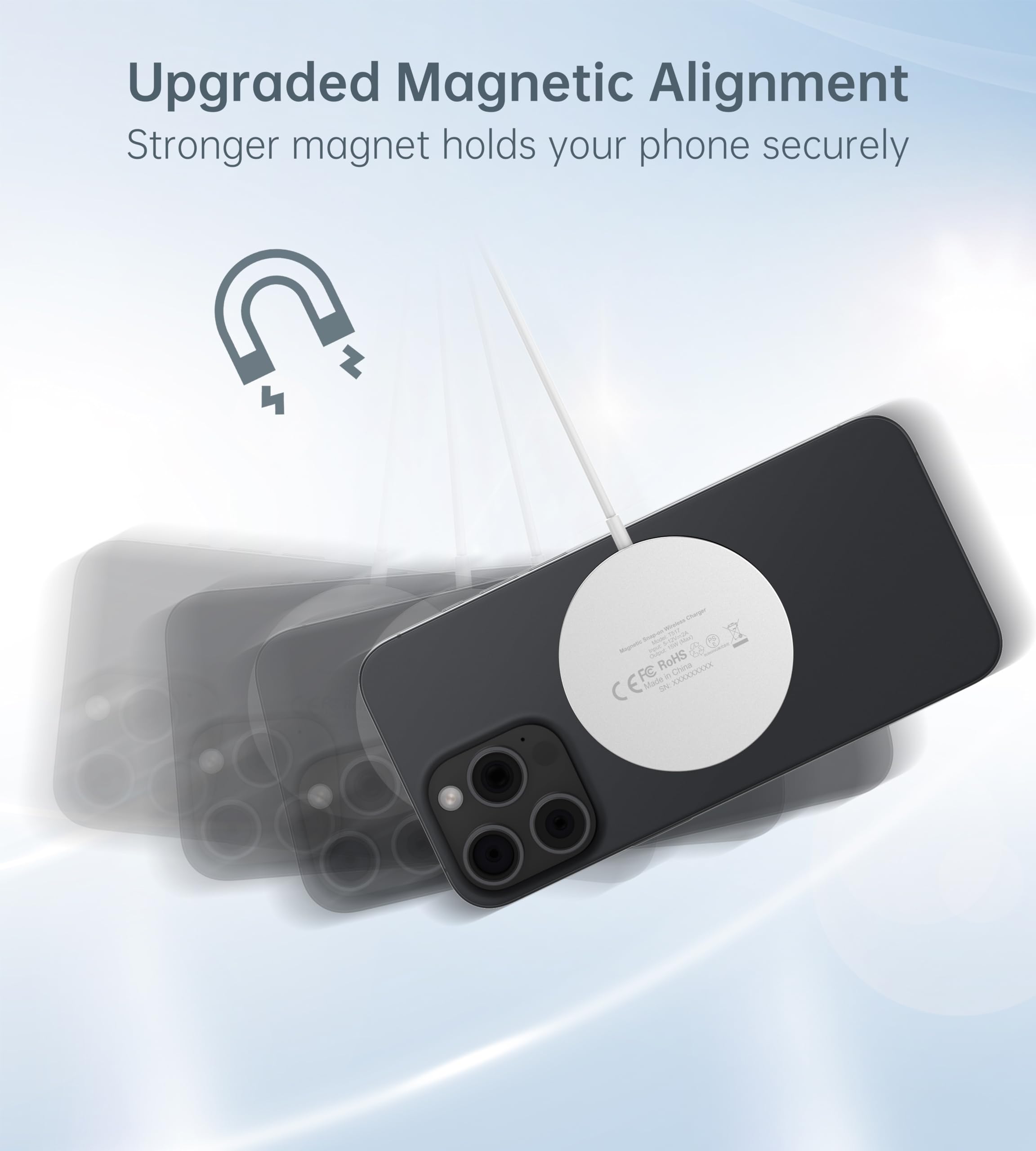 Magnetic Wireless Charger for iPhone 16/15/14/13/12 Pro Max Plus Mini - Fast 20W MagSafe Charging Stand with USB-C Adapter & 5ft Cable | Perfect for Home, Office, Nightstand, and Car Charging