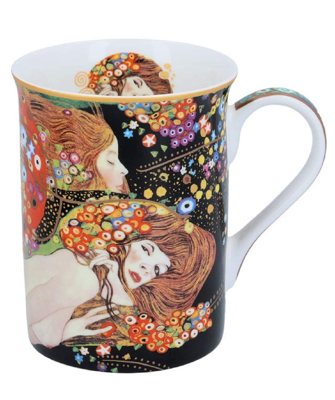 Carmani 14 oz Fine Porcelain Coffee Mug with Gustav Klimt Water Snakes II Art - Elegant Tea Cup for Home & Office Use - Perfect Gift for Art Lovers & Collectors