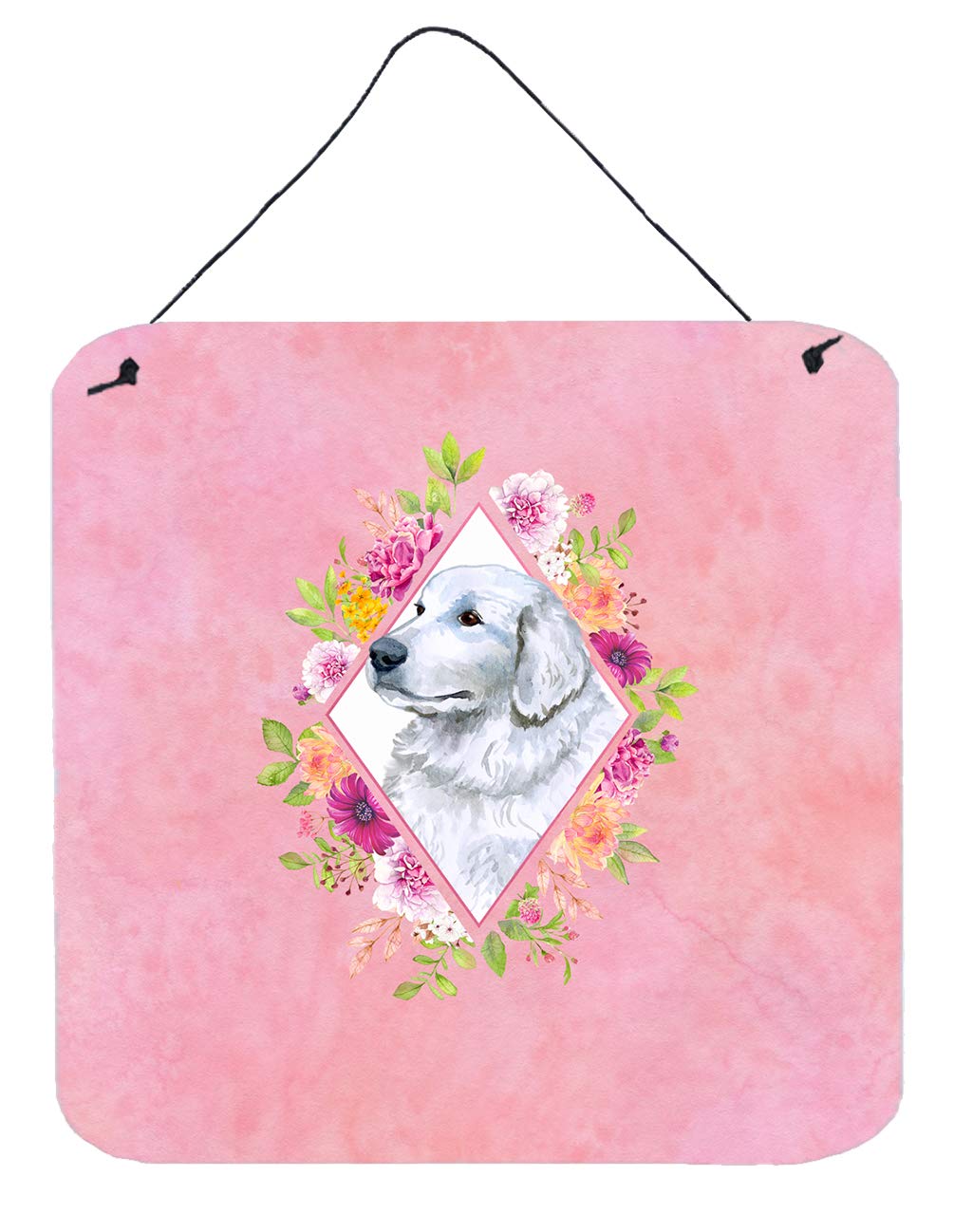 Caroline's Treasures CK4160DS66 Great Pyrenees Dog with Pink Flowers Wall Art - 6x6 Inch Aluminum Metal Sign for Kitchen, Bar, Bathroom Decor | Rustic Home & Office Decoration | Perfect Gift for Dog Lovers