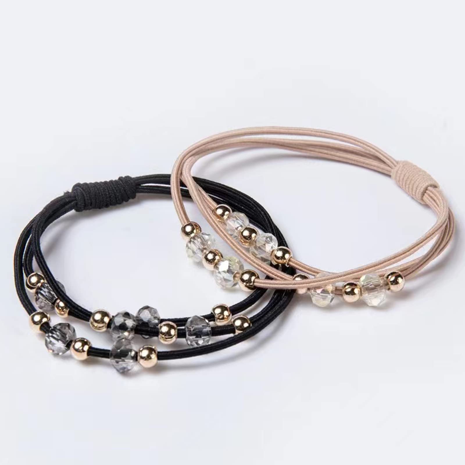 10pcs Small Gold Bead Hair Ties - Elastic Ponytail Holders for Women & Girls - Crystal Bead Hair Tie Bracelets for Thick, Thin & Curly Hair (5 Colors) - Perfect for Daily Wear, Parties & Gifts