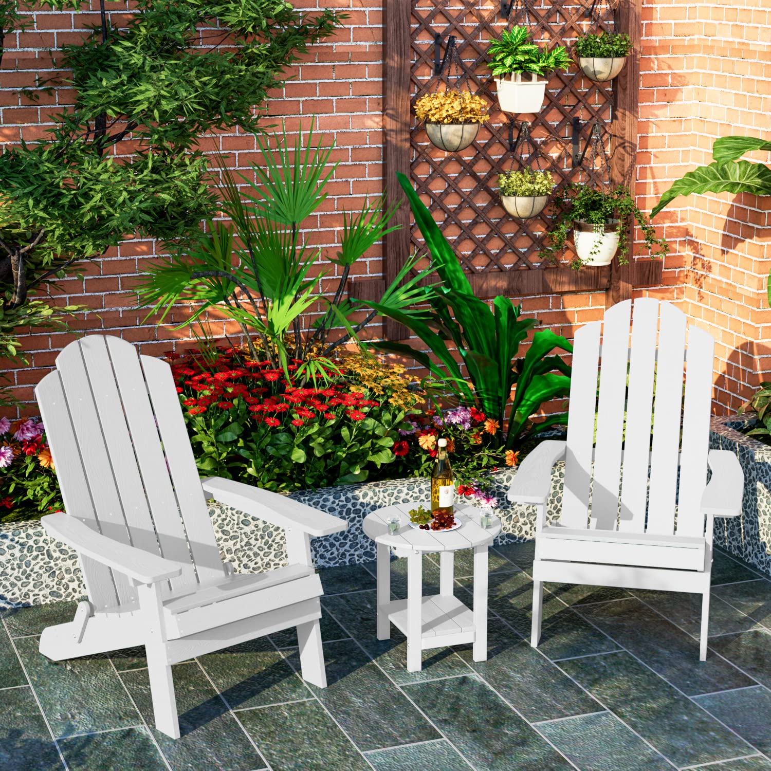 MXIMU 18-Inch Round Outdoor Side Table with Storage Shelf - 2-Tier Plastic Patio End Table for Balcony, Backyard, Lawn - White (1 Pack) | Perfect for Poolside Lounging, Garden Relaxation & Outdoor Entertaining