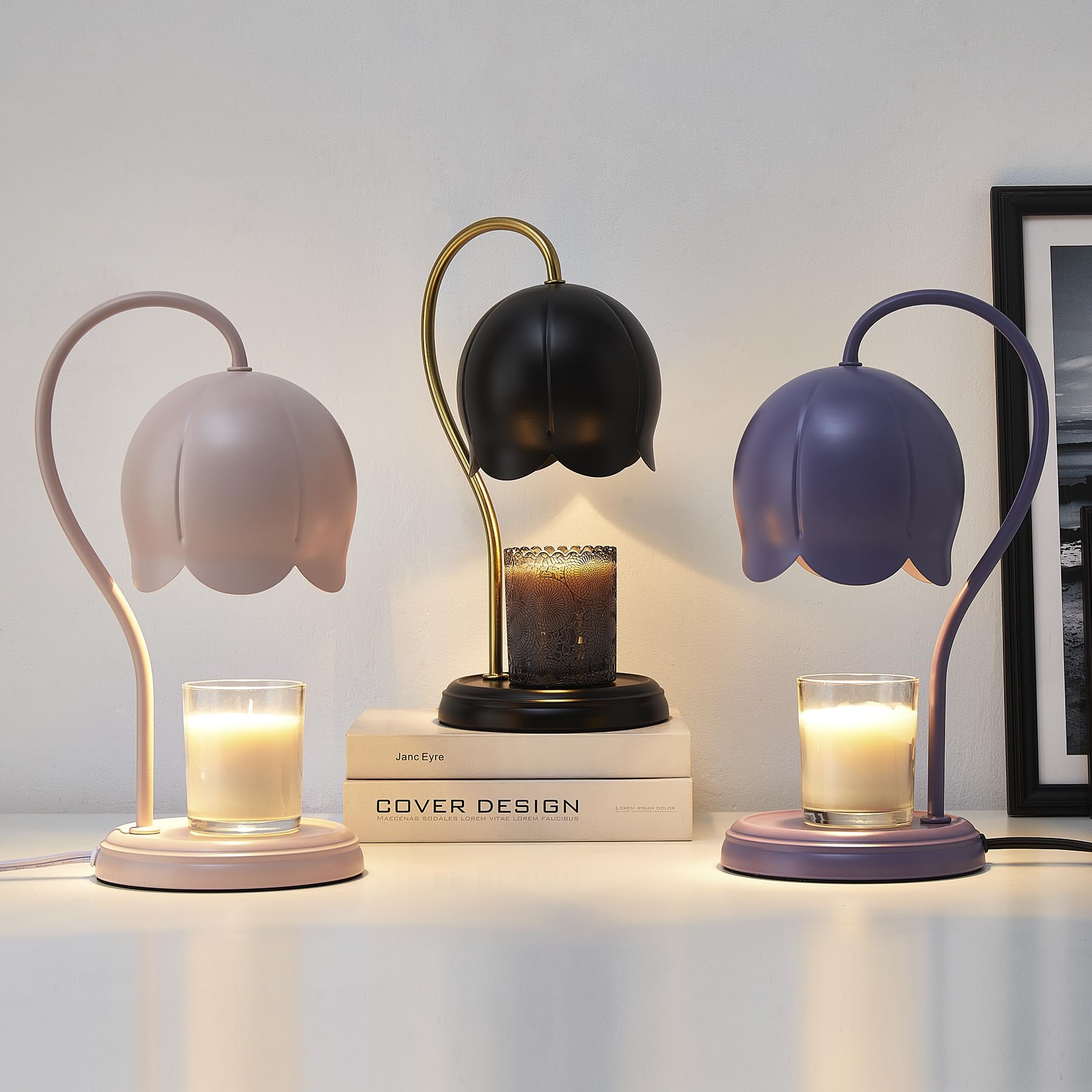 Black Gold Flower Candle Warmer Lamp with Timer & Dimmable Light - Elegant Home Office Decor, Scented Wax Melter for Bedroom - Perfect Christmas Birthday Gift for Women & Men - Large Tabletop Candle Burner for Relaxation, Aromatherapy & Romantic Ambiance