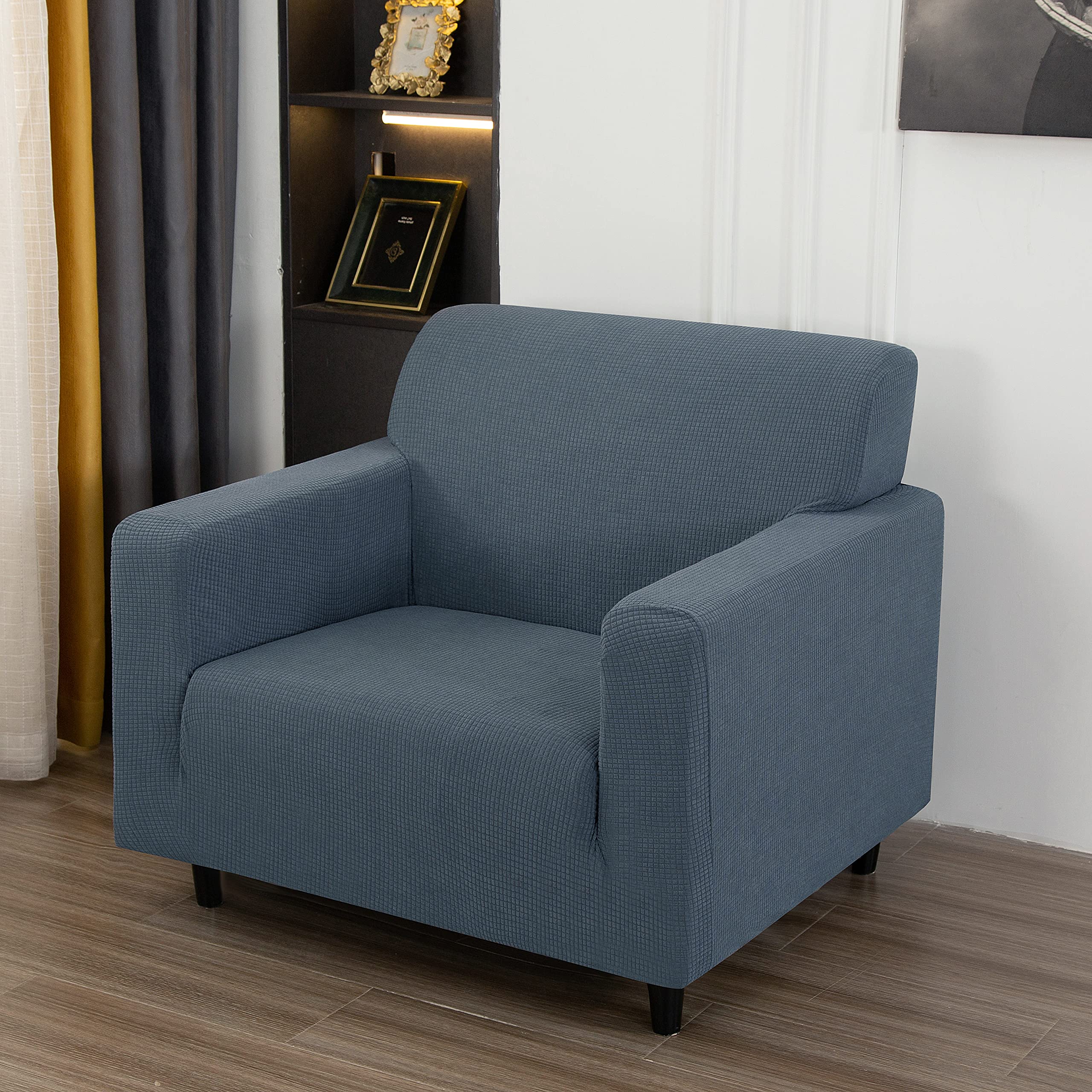 3-Piece Sofa Cover Set - Stretchable Jacquard Velvet Slipcovers for 1/2/3 Seater Couch, Loveseat & Armchair (Grey-Blue) | Home Decor Protection for Pets, Kids & Daily Use