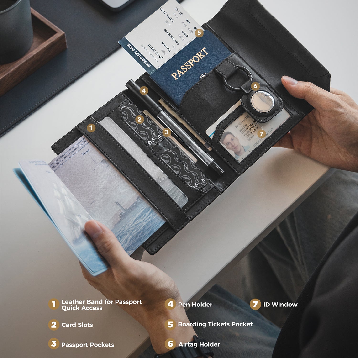 VPW104 RFID Blocking Passport Card Holder - Secure Travel Wallet with Magnetic Closure & Removable AirTag Slot (Airtag Not Included) | Perfect for International Trips, Business Travel & Identity Protection