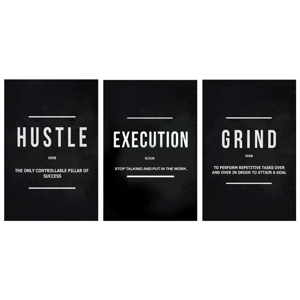 MAGICLULU 3-Piece Inspirational Wall Art Set - Motivational Quote Posters with Frame - Positive Office Decor for Hustle & Grind Mindset - Perfect for Home Office, Workplace & Encouragement Gifts