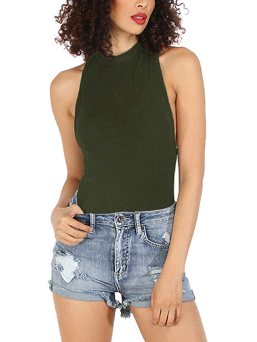 Verdusa Women's Sleeveless Mock Neck Leotard Jumpsuit - Stretchy Bodysuit Top for Dance, Yoga & Workout | Fashionable Gym Wear & Performance Activewear